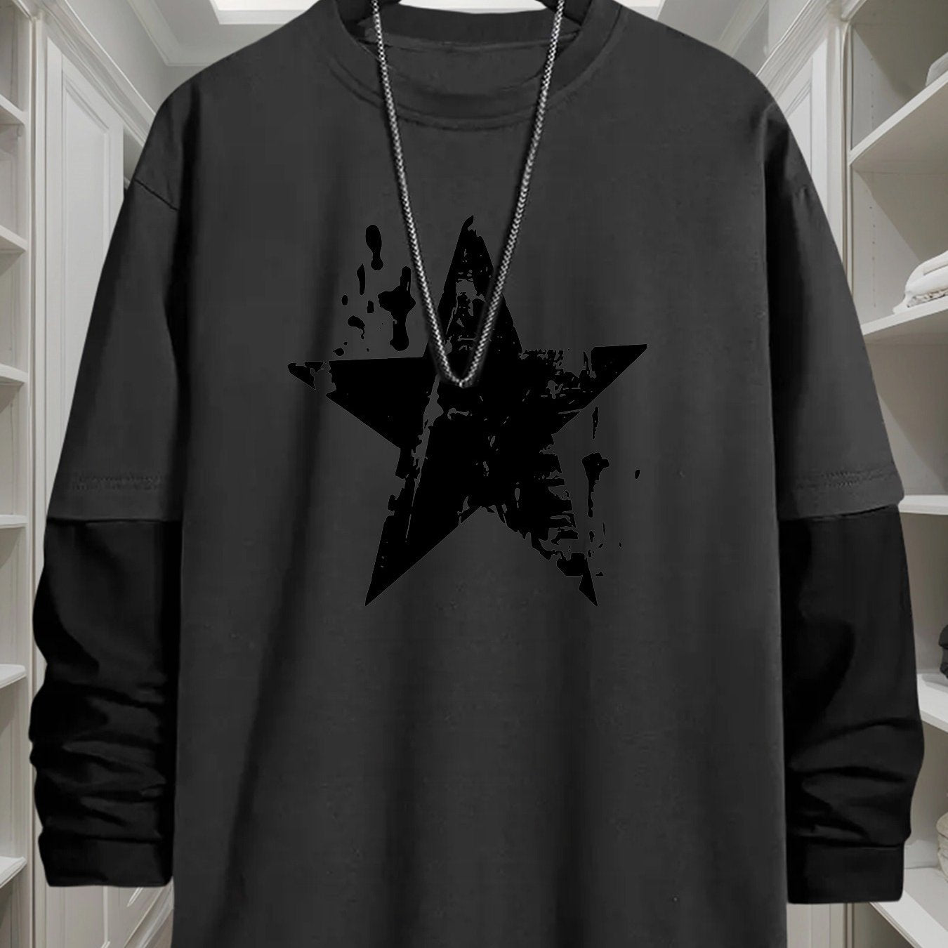 Geometric T-Shirt Polyester Men's Casual Long Sleeve T-Shirt | Geometric Print, Loose Fit, Round Neck, Machine Washable
