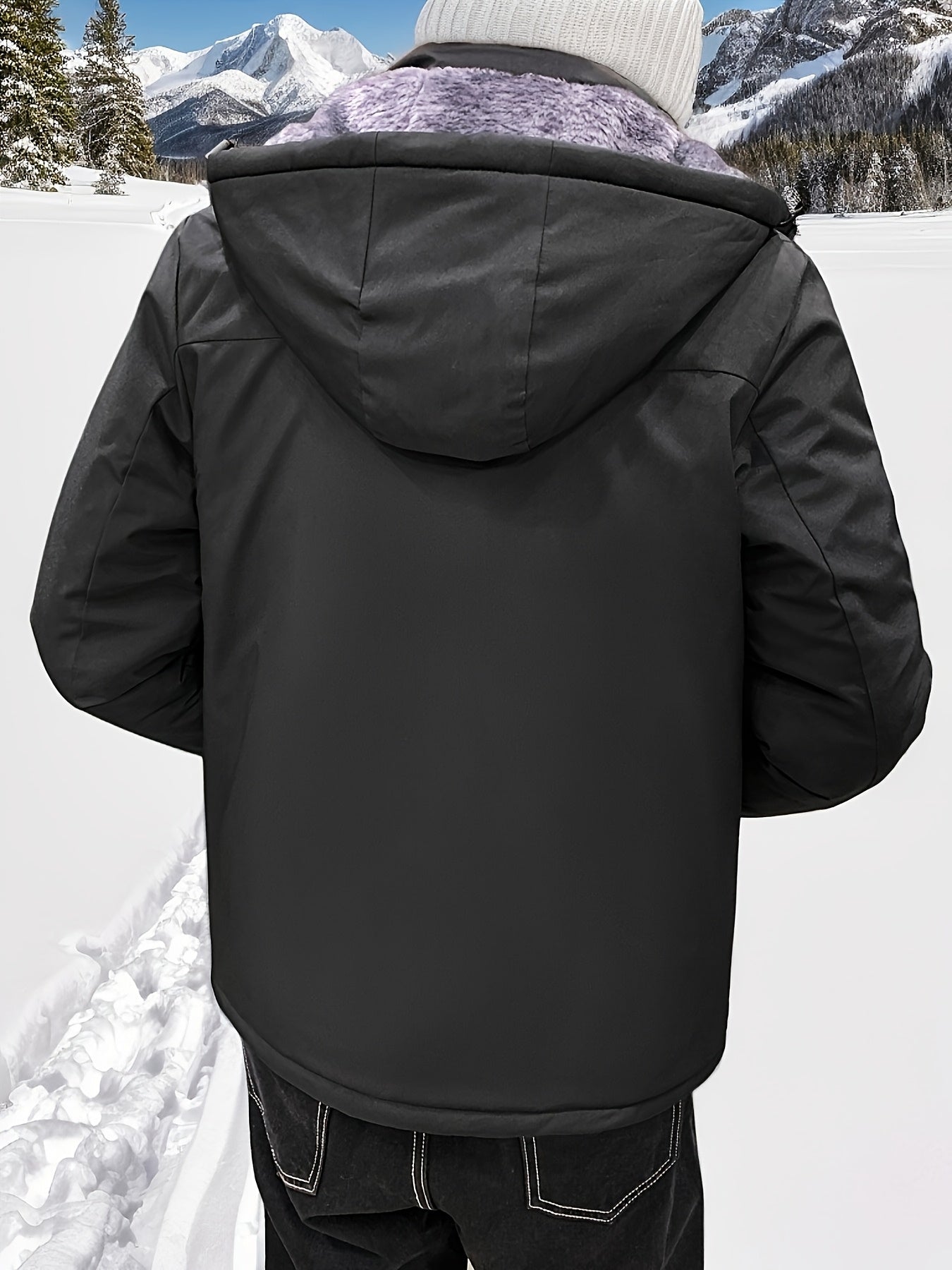 Warm Hooded Jacket Winter Warm Fleece-Lined Men's Hooded Jacket