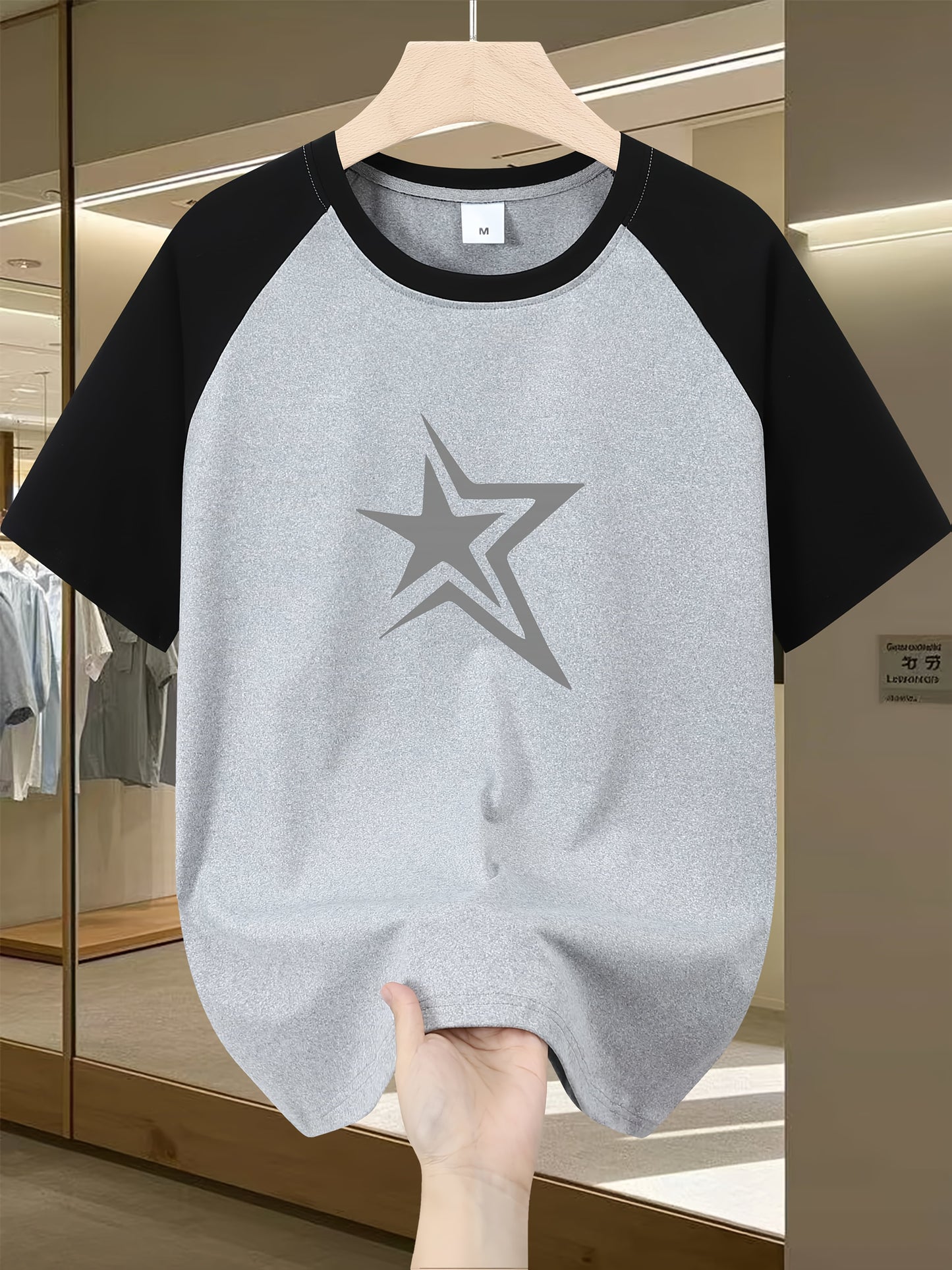 Men'S Casual Crew Neck T-Shirt with Star Graphic, Short Sleeve, Regular Fit, Slight Stretch Fabric, Summer Fashion Tee