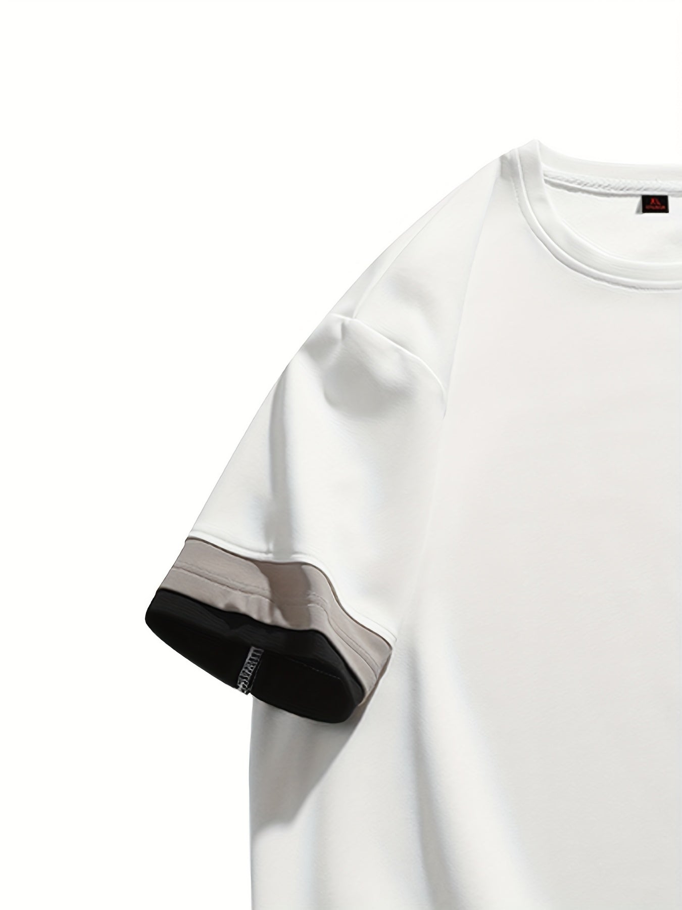 Men's Summer Short Sleeve T-Shirt - Color-Block Half-Zip Design, 100% Polyester Lightweight 100gsm