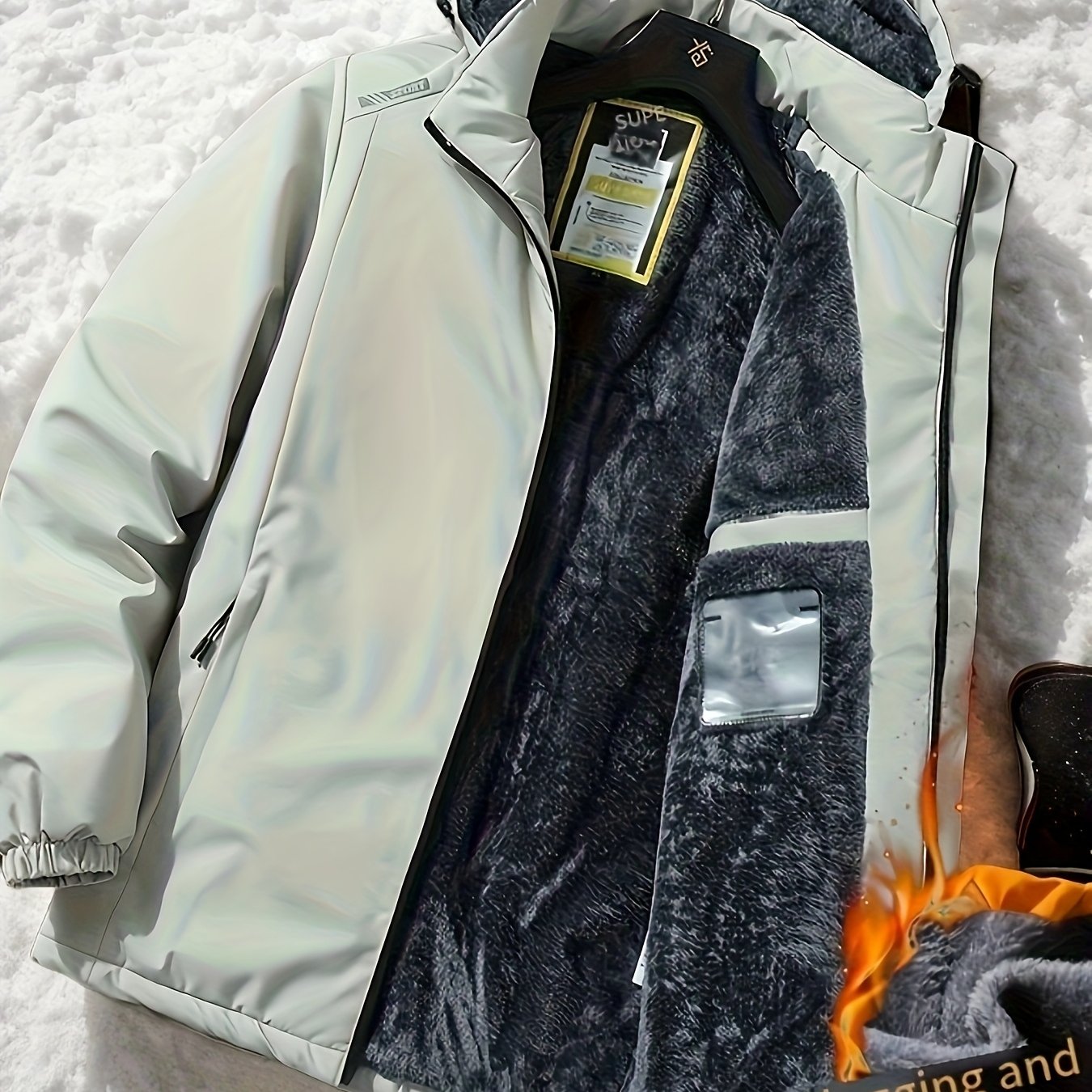 Warm Hooded Jacket Winter Warm Fleece-Lined Men's Hooded Jacket