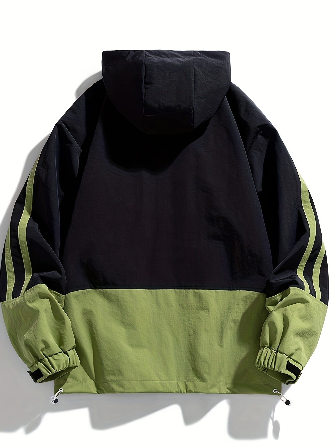 Polyester Hooded Jacket Polyester Men's Casual Hooded Jacket | Color-Block Design, Loose Fit
