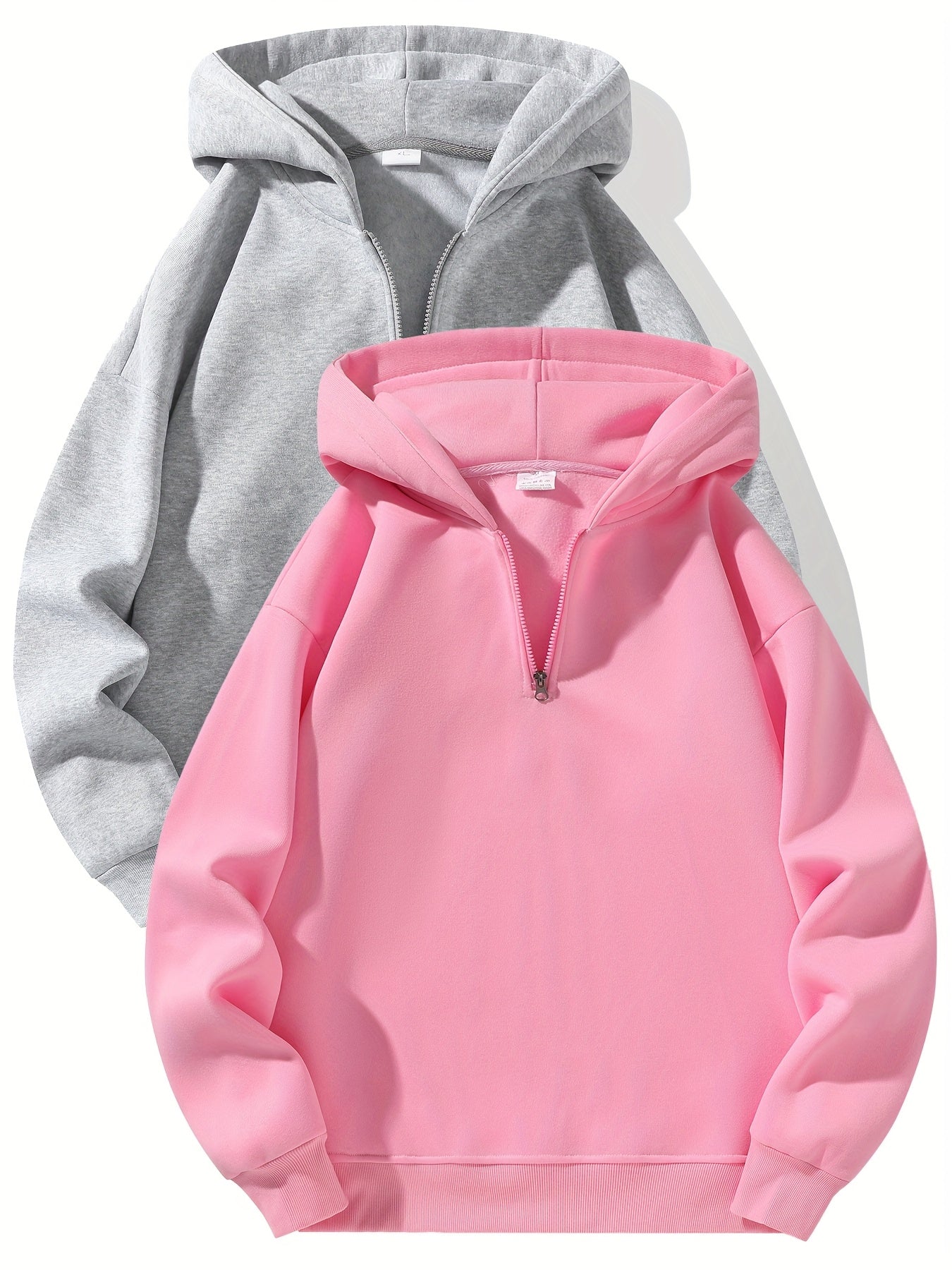 Sporty Sweatshirts 2pcs Sporty Comfortable Fleece-Lined Half-Zip Hooded Sweatshirts