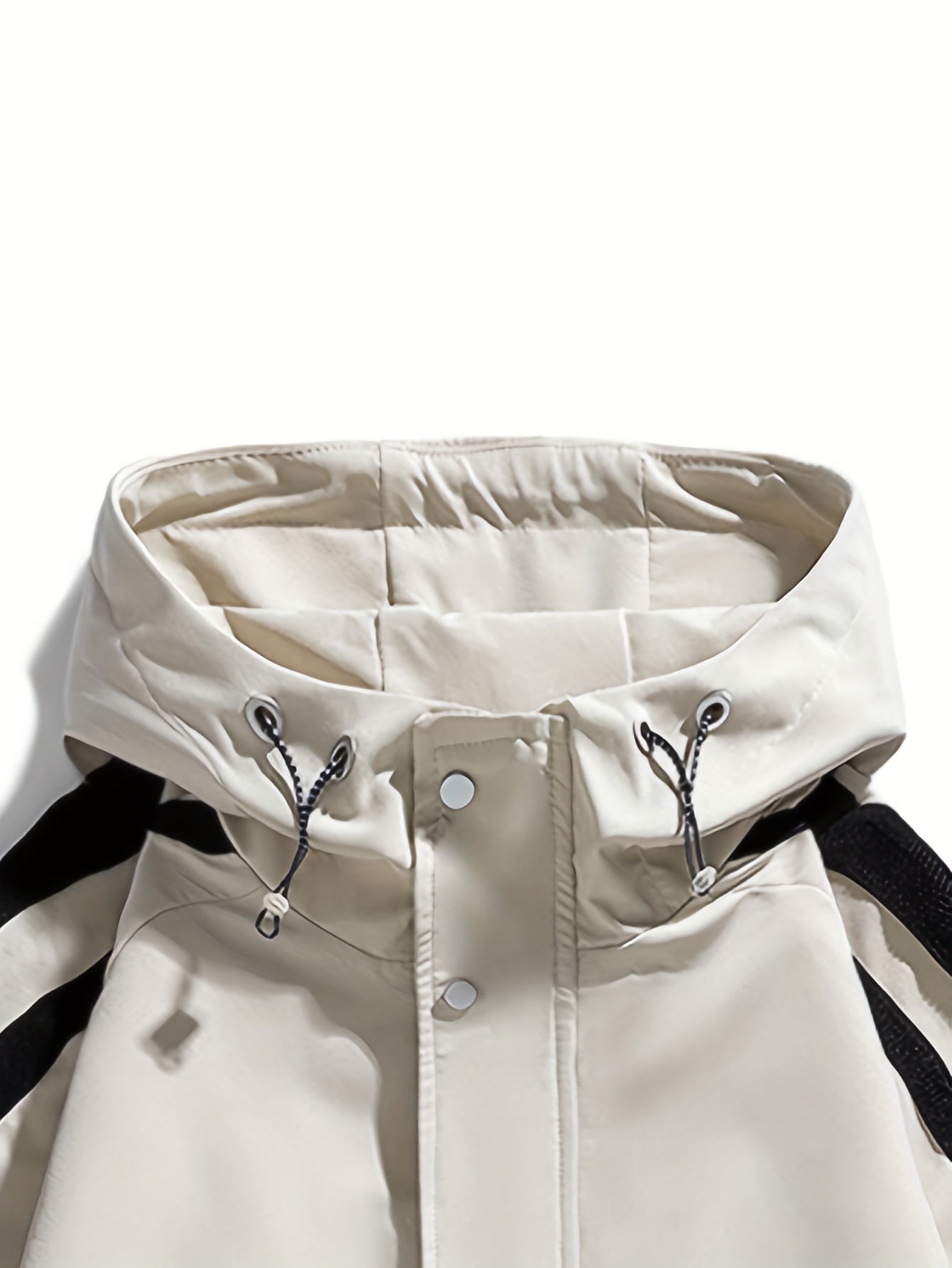 Men'S Casual Hooded Windbreaker Jacket - Loose Fit Striped Design with Black & White Stripes