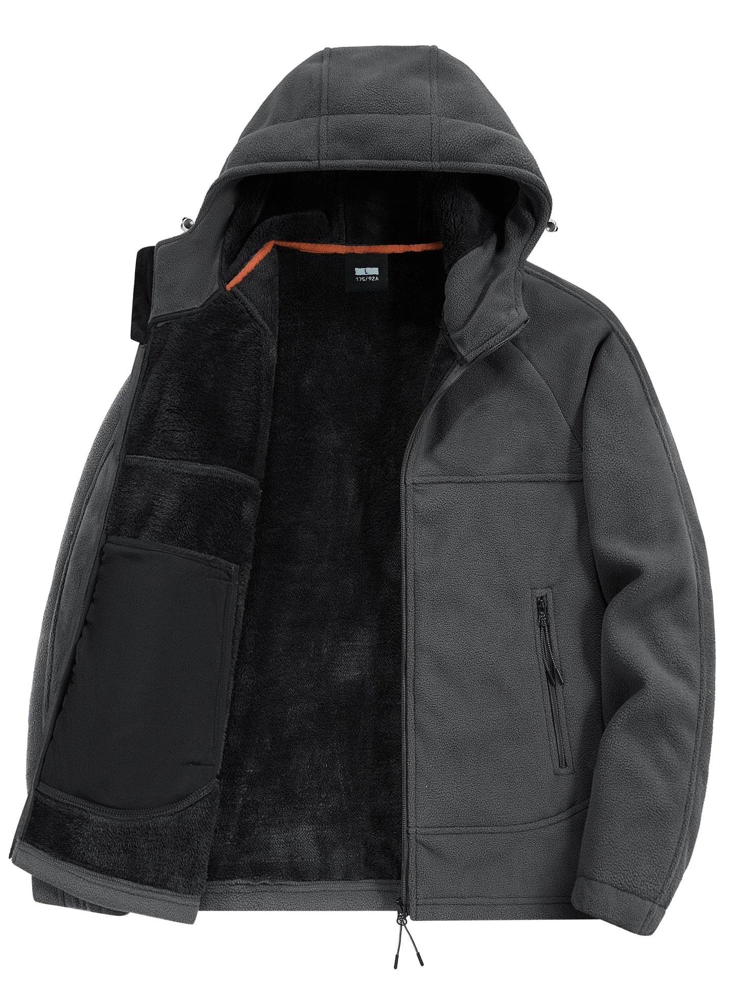 Men'S Casual Hooded Jacket, Polyester Long Sleeve Zip Up Hoodie with Pockets