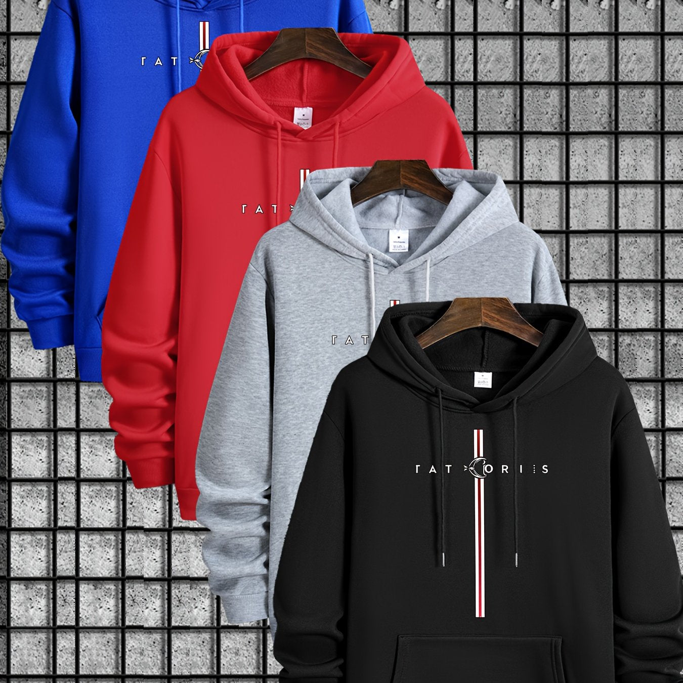 Men's 4pcs sweater set, new style with Tatoris print, fashionable and casual, drawstring hooded sweater