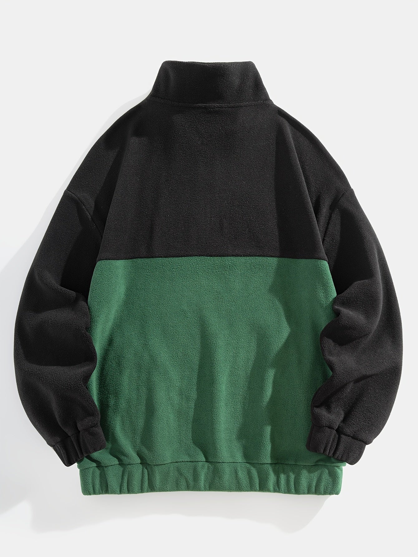Men'S Color Block Fleece Zip-Up Hoodie with Embroidered Logo - High Neck, Long Sleeve