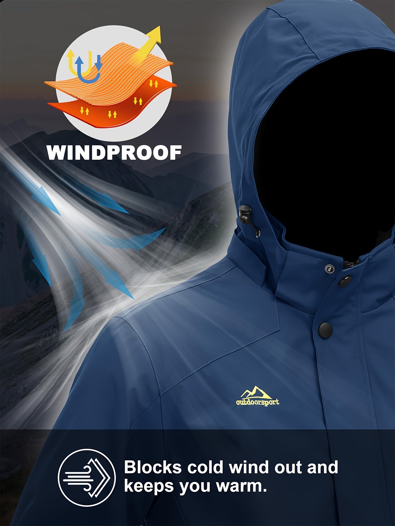 Men's Lightweight Windproof Jacket with Detachable Hood & Full-Zip Closure - Adjustable Cuffs