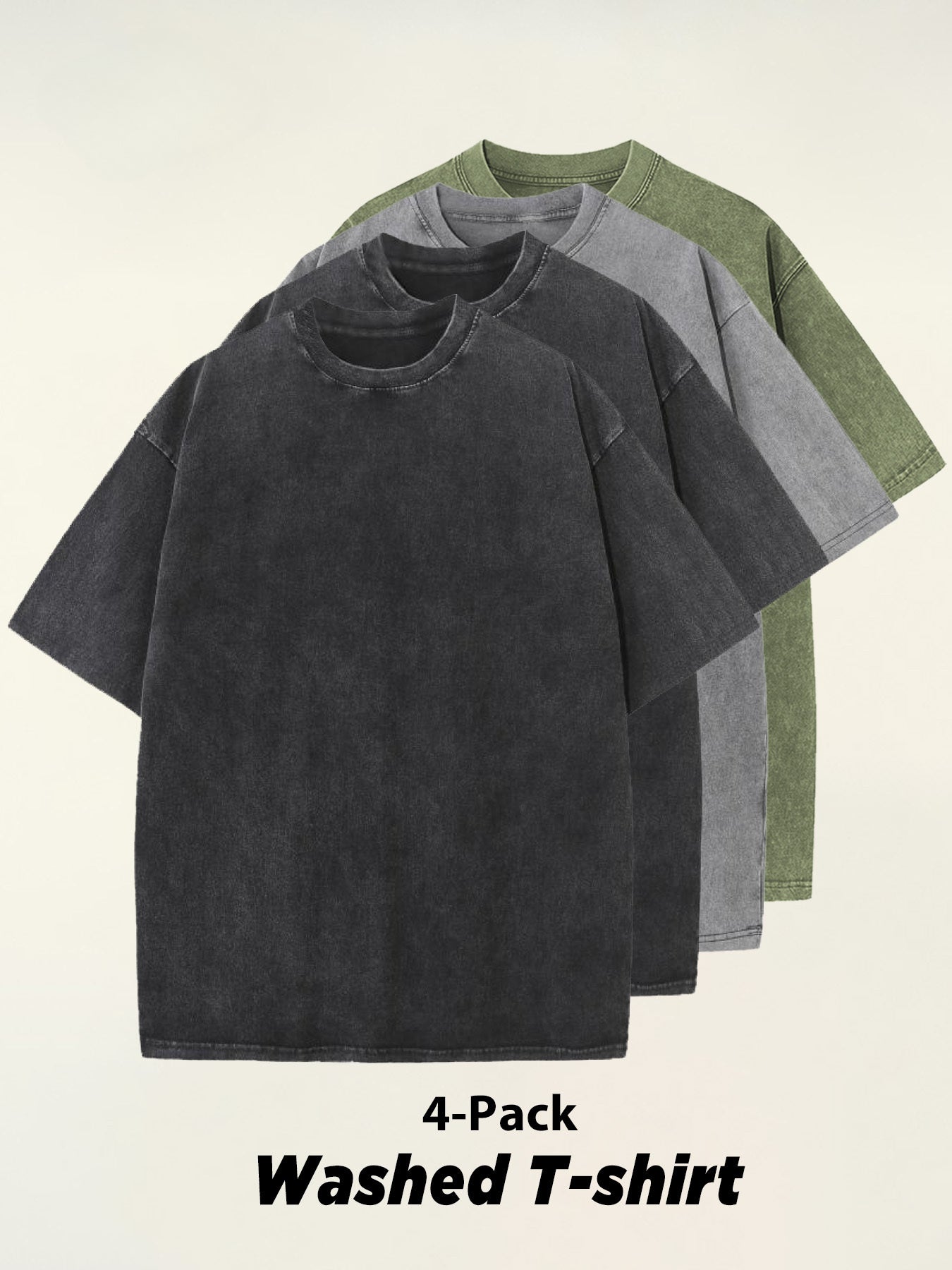 4pcs 100% Cotton Acid-Washed 230g T-Shirts - Retro Vintage Style