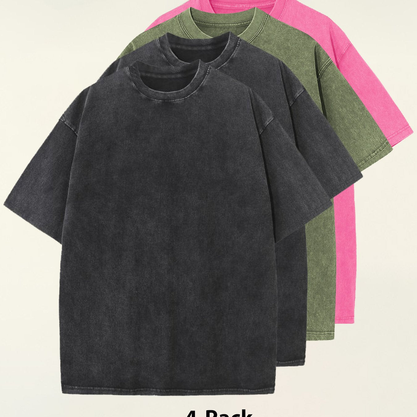 4pcs 100% Cotton Acid-Washed 230g T-Shirts - Retro Vintage Style