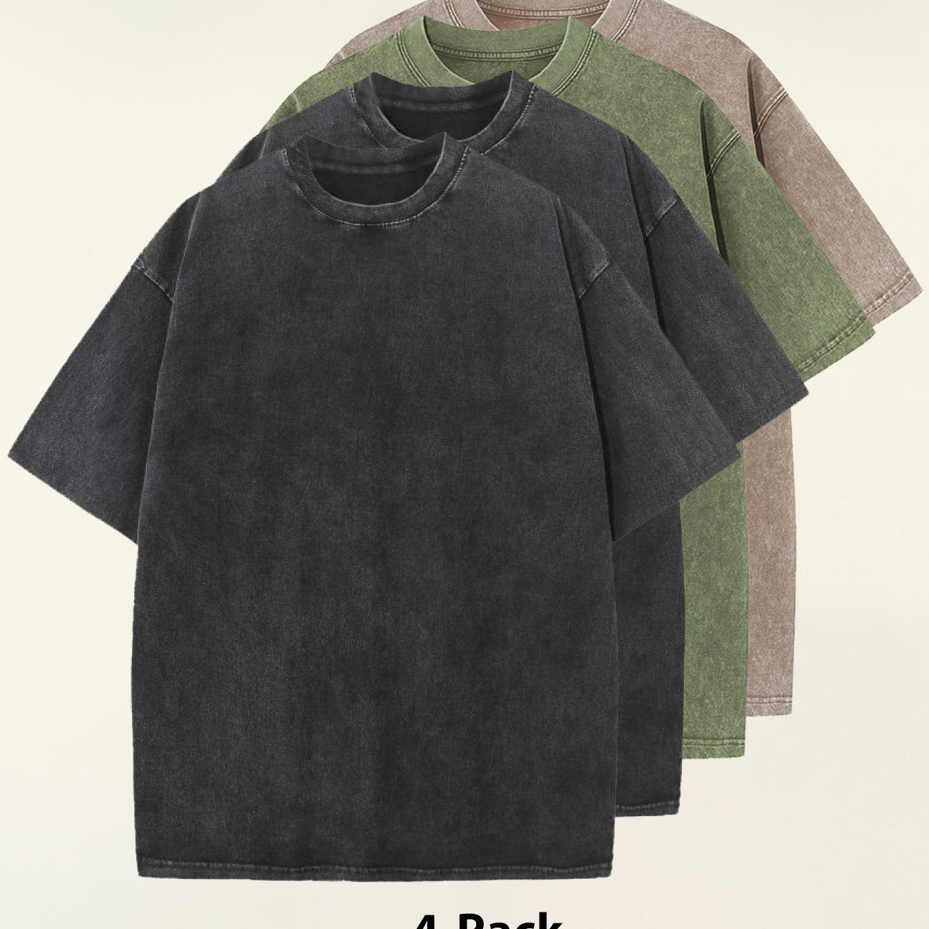 4pcs 100% Cotton Acid-Washed 230g T-Shirts - Retro Vintage Style