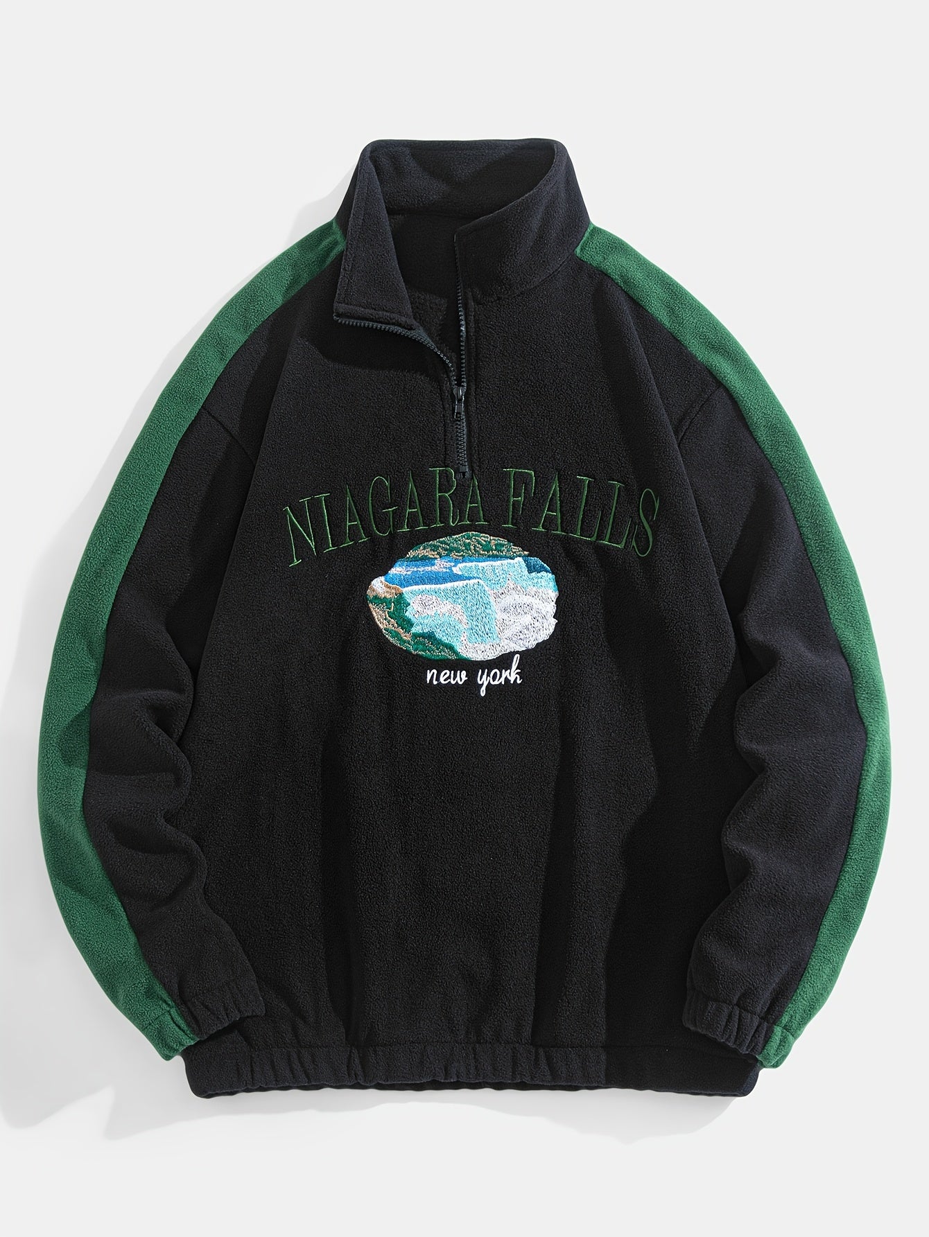 Cozy Sweatshirt Cozy Thickened Men's Niagara Falls Embroidered Fleece Zip-Up Sweatshirt