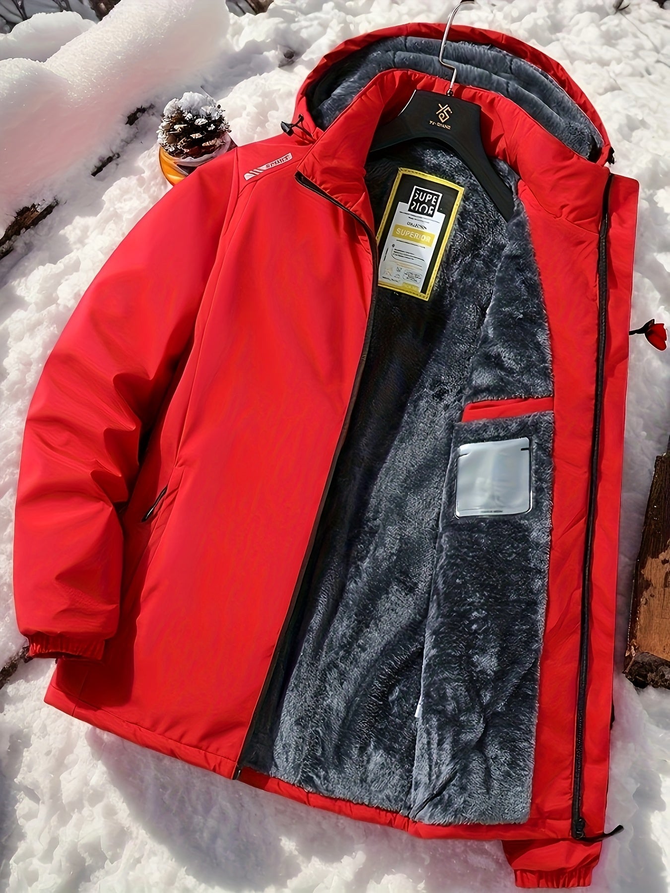 Warm Hooded Jacket Winter Warm Fleece-Lined Men's Hooded Jacket