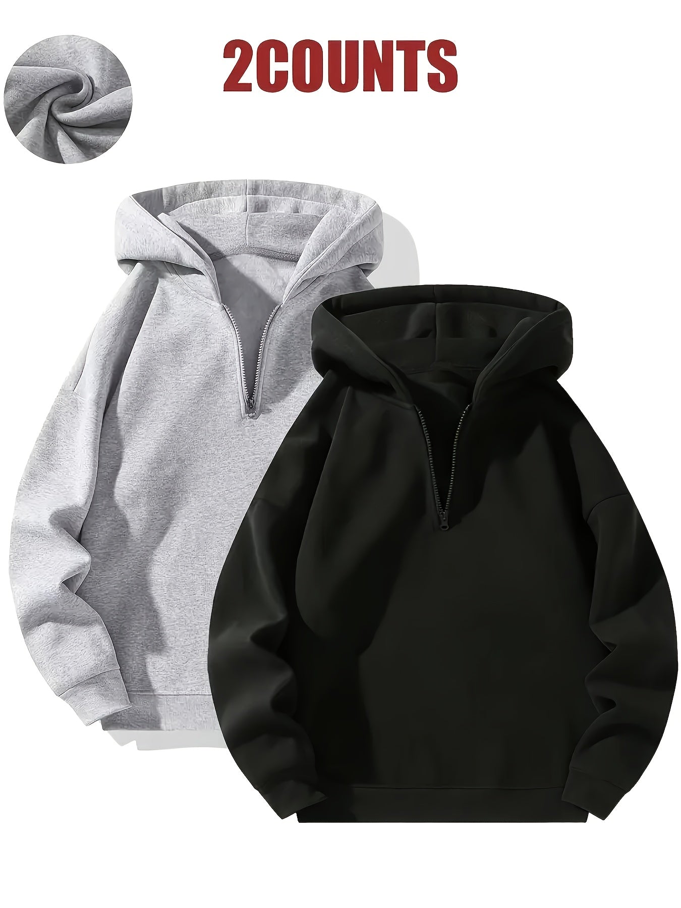 Sporty Sweatshirts 2pcs Sporty Comfortable Fleece-Lined Half-Zip Hooded Sweatshirts