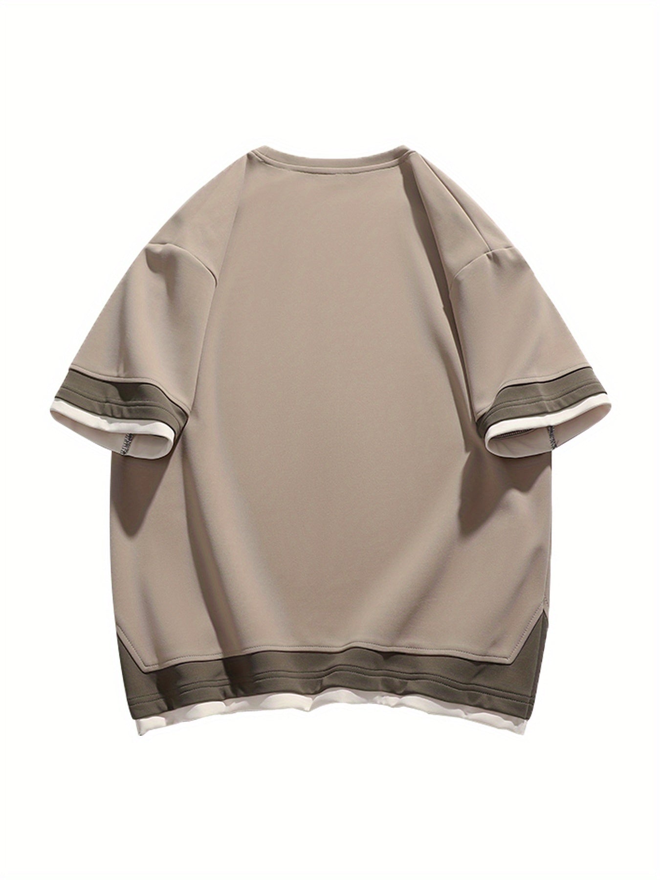 Men's Summer Short Sleeve T-Shirt - Color-Block Half-Zip Design, 100% Polyester Lightweight 100gsm