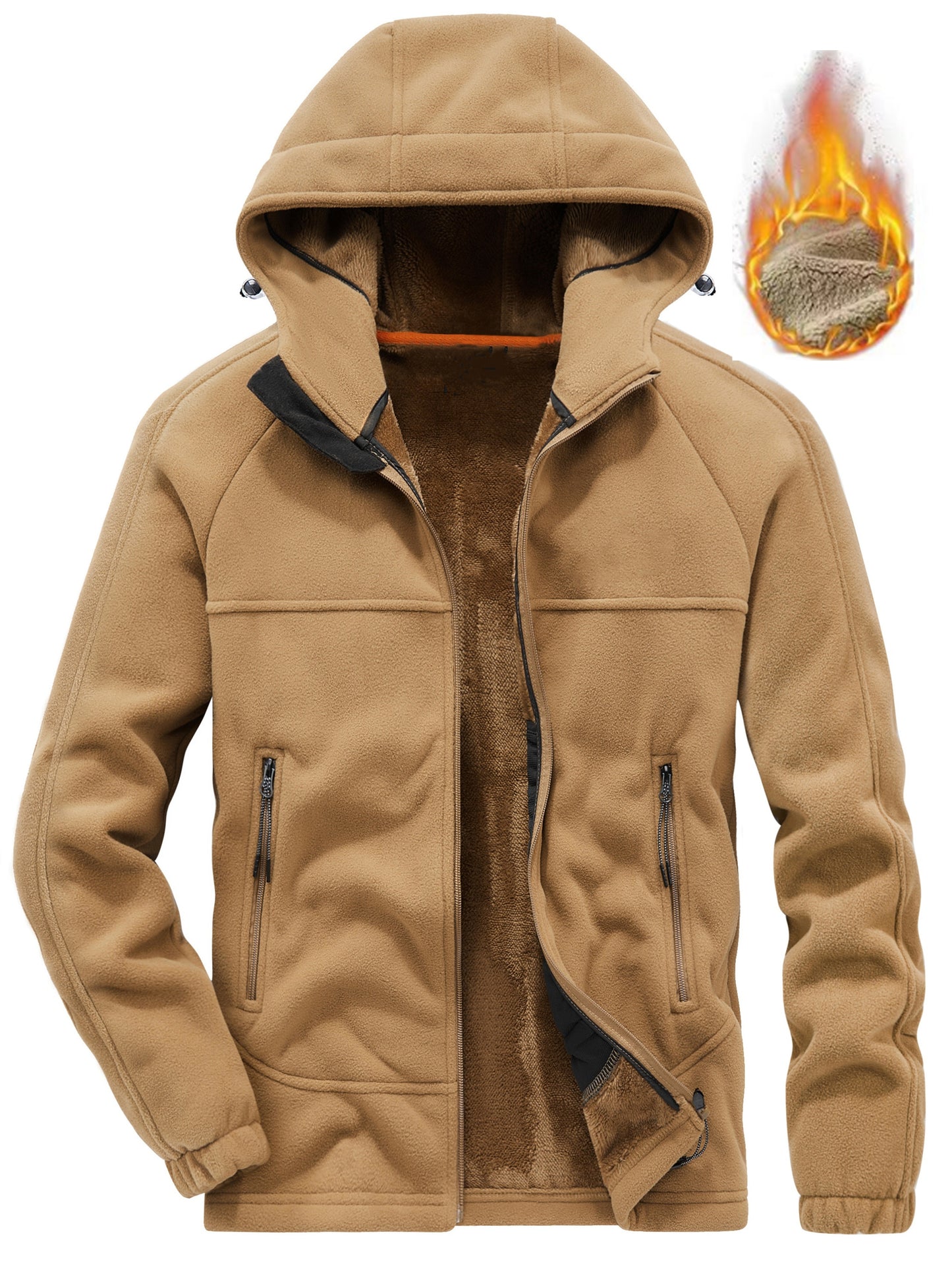Men'S Casual Hooded Jacket, Polyester Long Sleeve Zip Up Hoodie with Pockets
