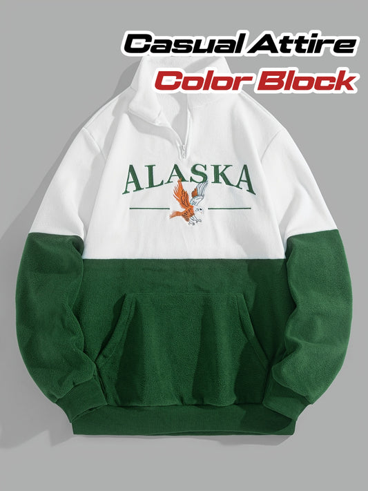 1pc Men's Alaska Lettering & Eagle Graphic Zip-Up Hoodie - Full-Zip Closure