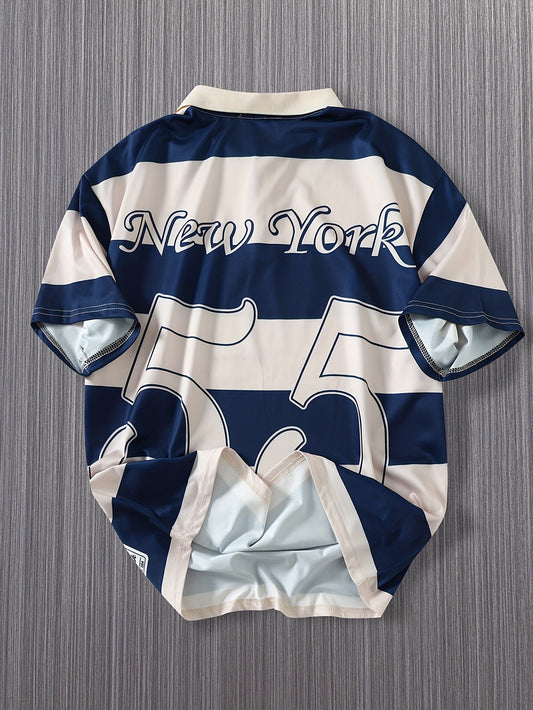 The 2025 New Blue And White Striped Short-Sleeve Polo Shirt Features a Stylish Collar Design