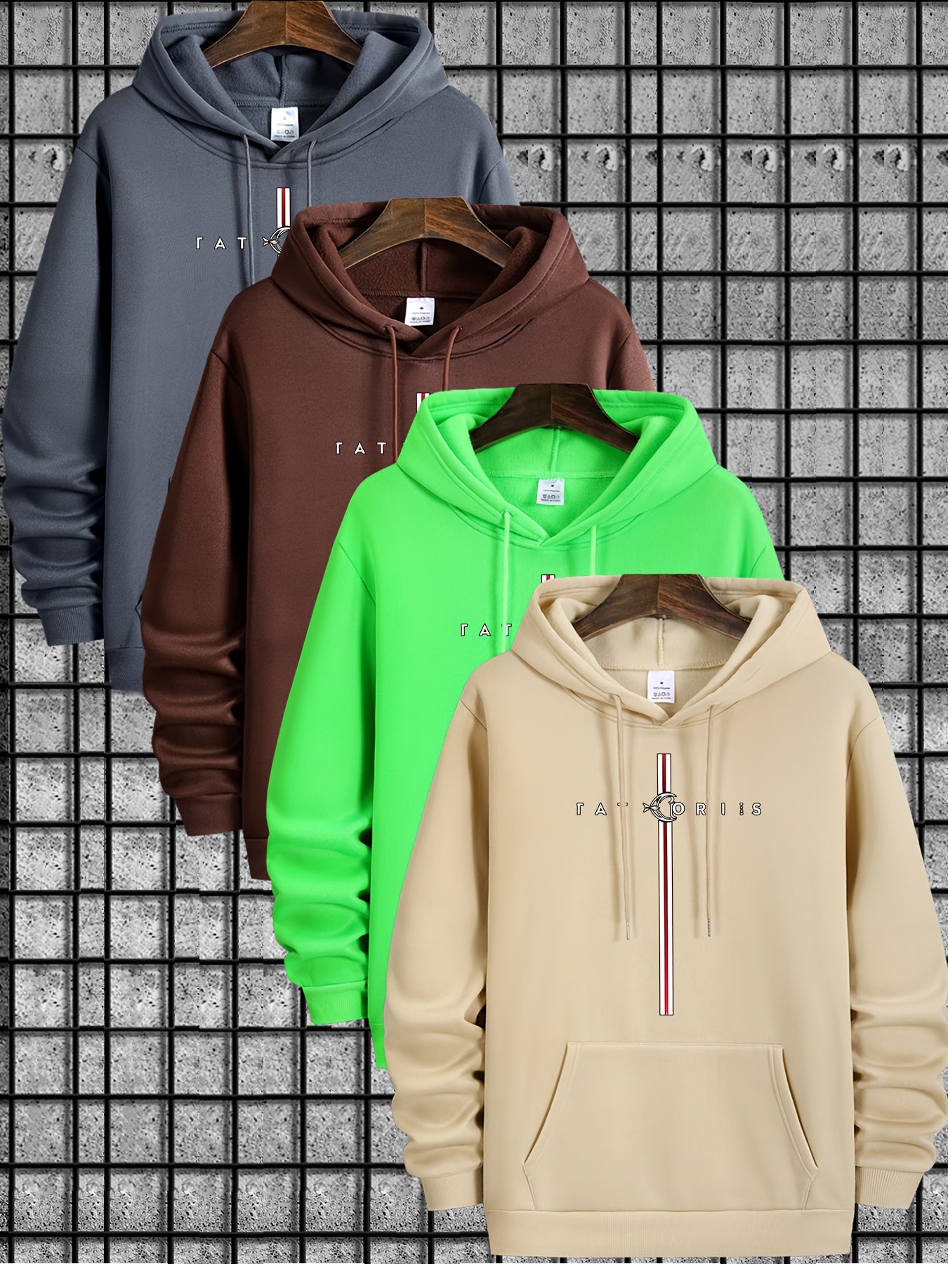 Men's 4pcs sweater set, new style with Tatoris print, fashionable and casual, drawstring hooded sweater