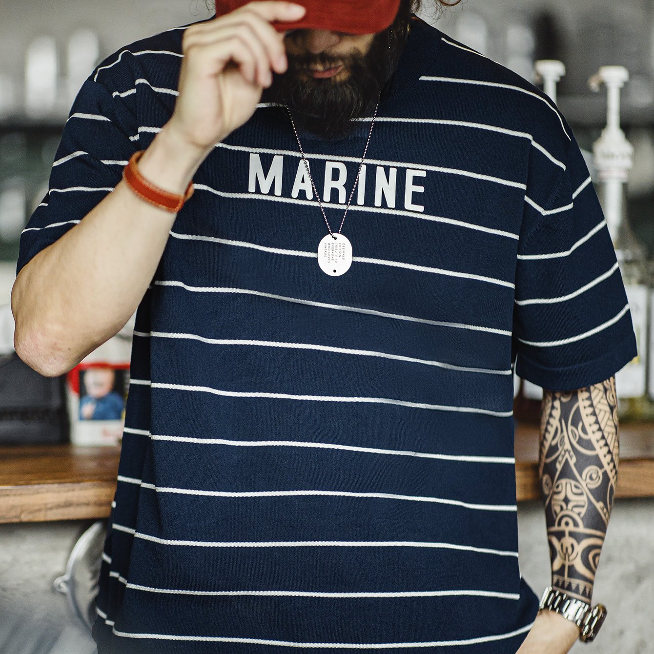 Men'S Vintage-Inspired Navy Blue & White Striped T-Shirt with \