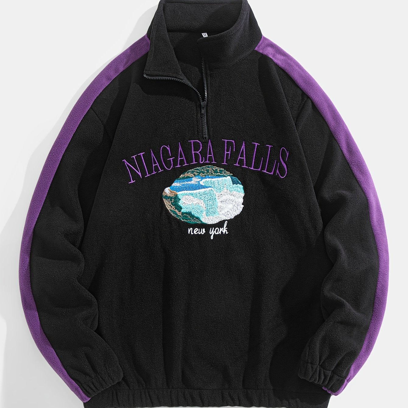 Cozy Sweatshirt Cozy Thickened Men's Niagara Falls Embroidered Fleece Zip-Up Sweatshirt