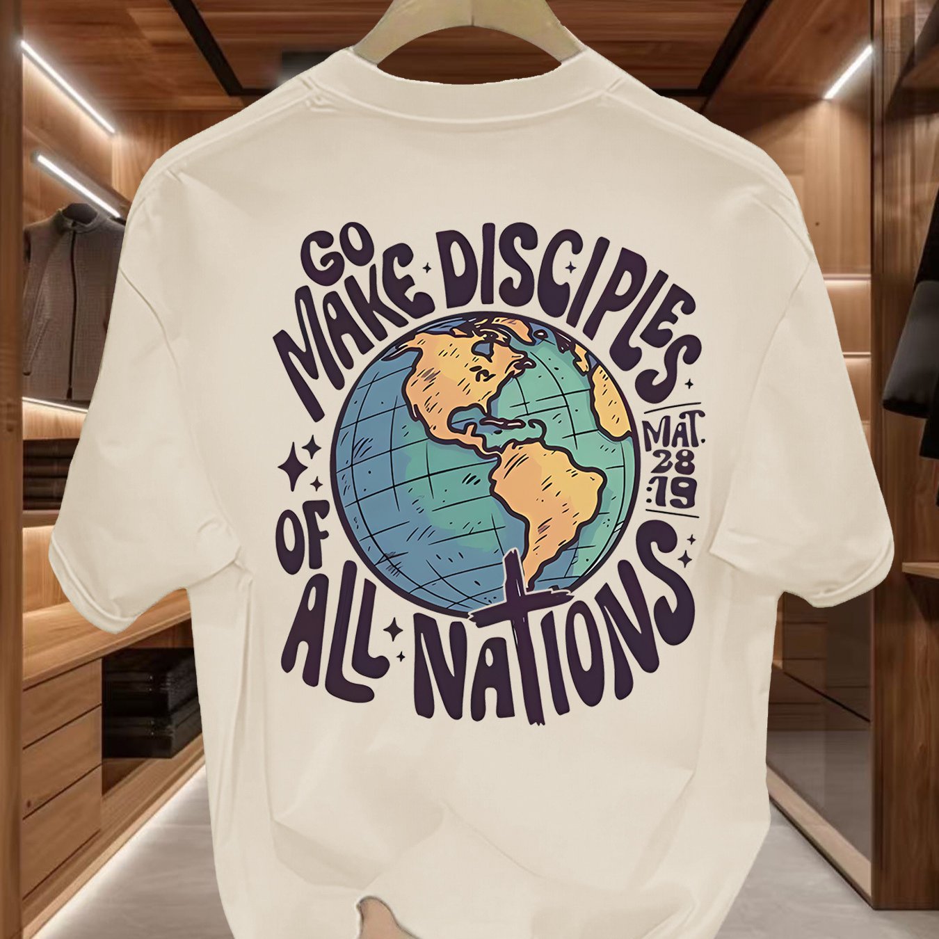 Men's Global Mission T-Shirt - Beige World Peace Tee with \