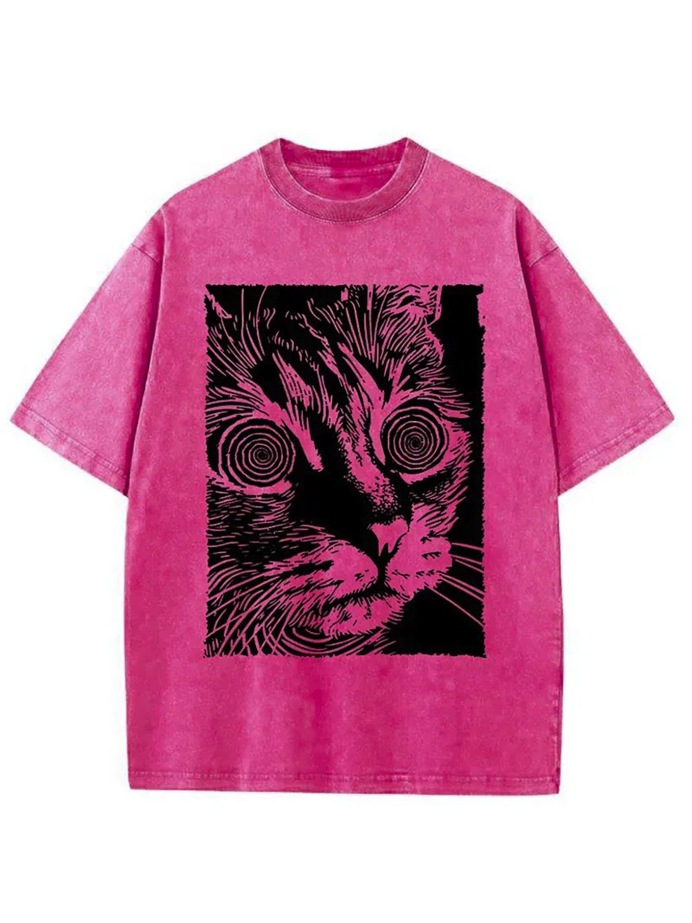 1pc, Vintage-Inspired Surprised Kitten Print T-Shirt, High-Quality Waxed Cotton, Relaxed Fit, Short Sleeve, Round Neck