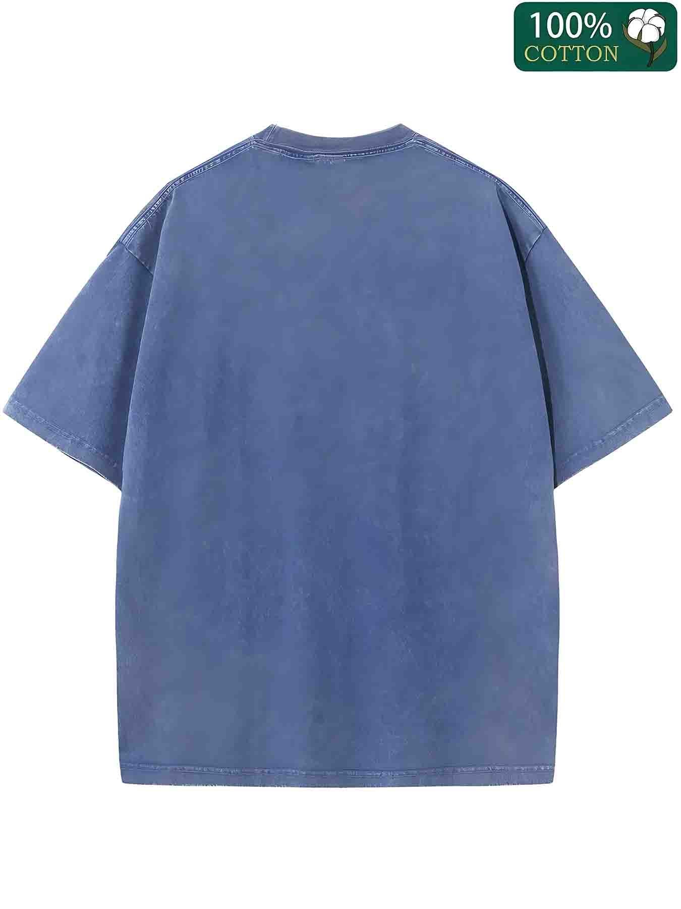 1pc, Vintage-Inspired Surprised Kitten Print T-Shirt, High-Quality Waxed Cotton, Relaxed Fit, Short Sleeve, Round Neck