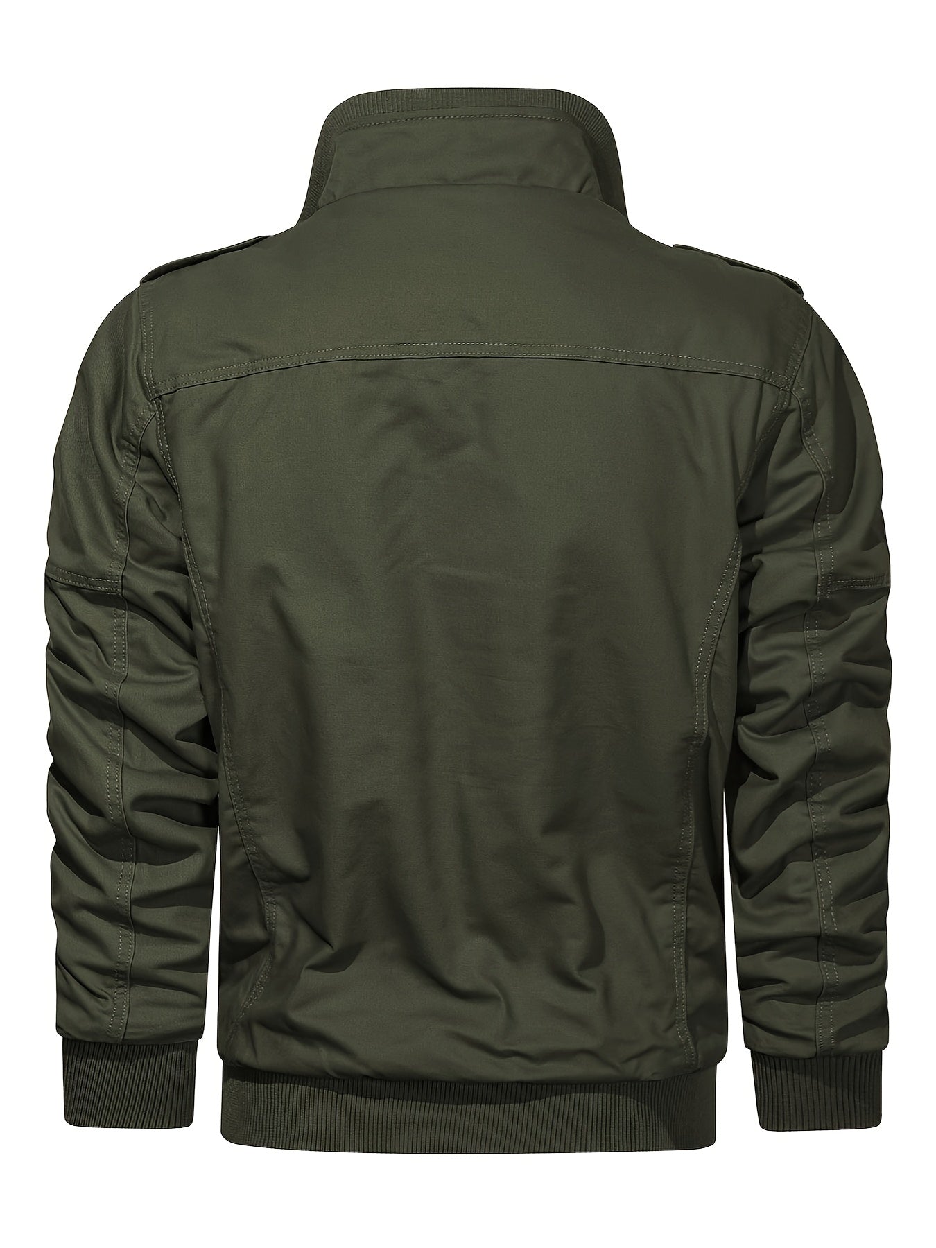 Men'S Windproof Cargo Jacket with Zipper Pockets - Olive Green, Casual Style