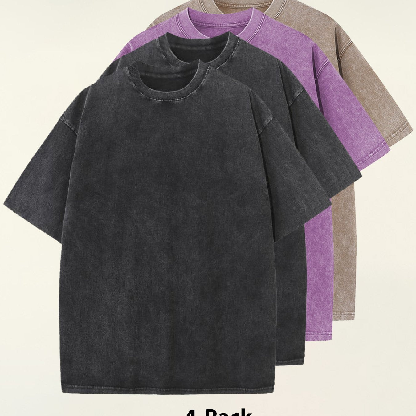 4pcs 100% Cotton Acid-Washed 230g T-Shirts - Retro Vintage Style
