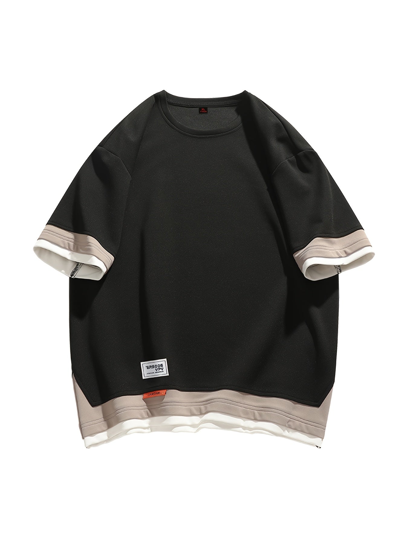 Men's Summer Short Sleeve T-Shirt - Color-Block Half-Zip Design, 100% Polyester Lightweight 100gsm