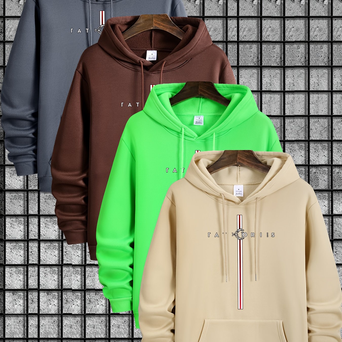 Men's 4pcs sweater set, new style with Tatoris print, fashionable and casual, drawstring hooded sweater