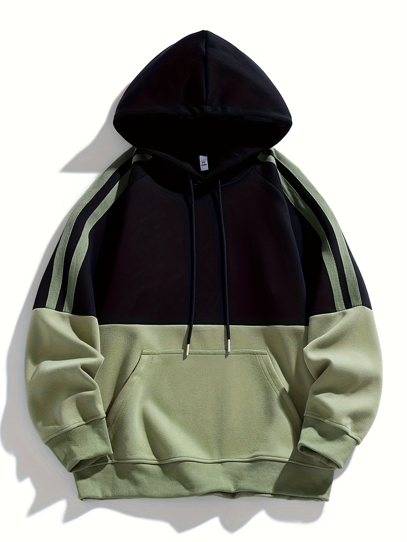 Men'S Casual Color Block Hoodie with Pockets - & Brown Two-Tone Design