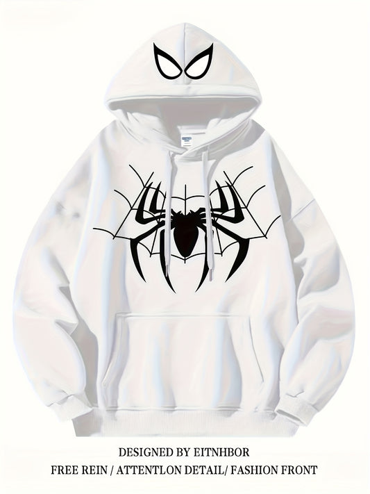 Spider Print Hoodie Stylish Black Spider Print Men's Hoodie