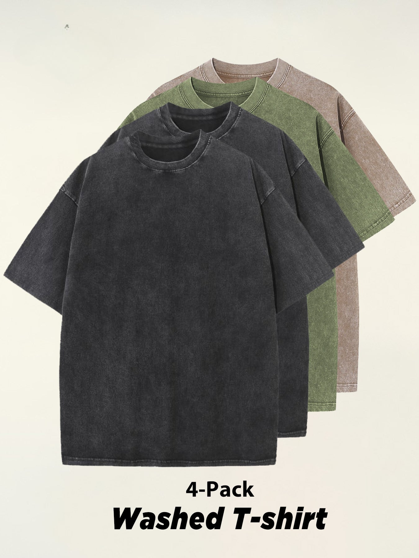 4pcs 100% Cotton Acid-Washed 230g T-Shirts - Retro Vintage Style
