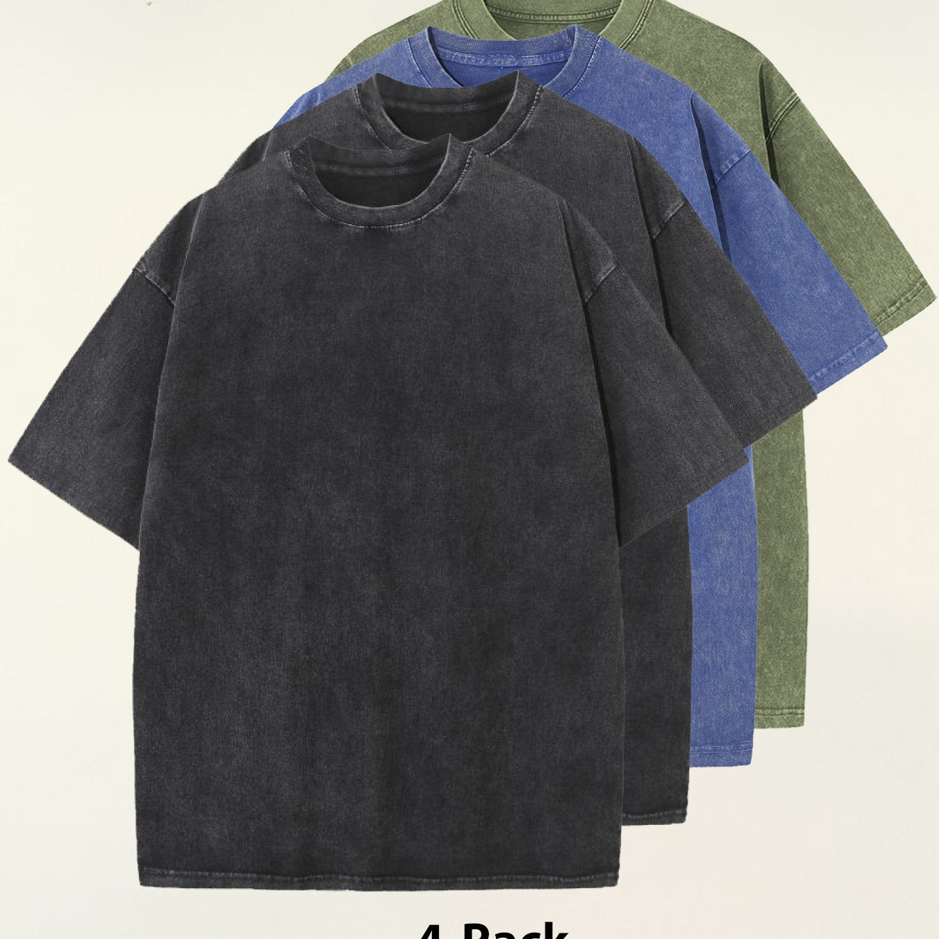 4pcs 100% Cotton Acid-Washed 230g T-Shirts - Retro Vintage Style