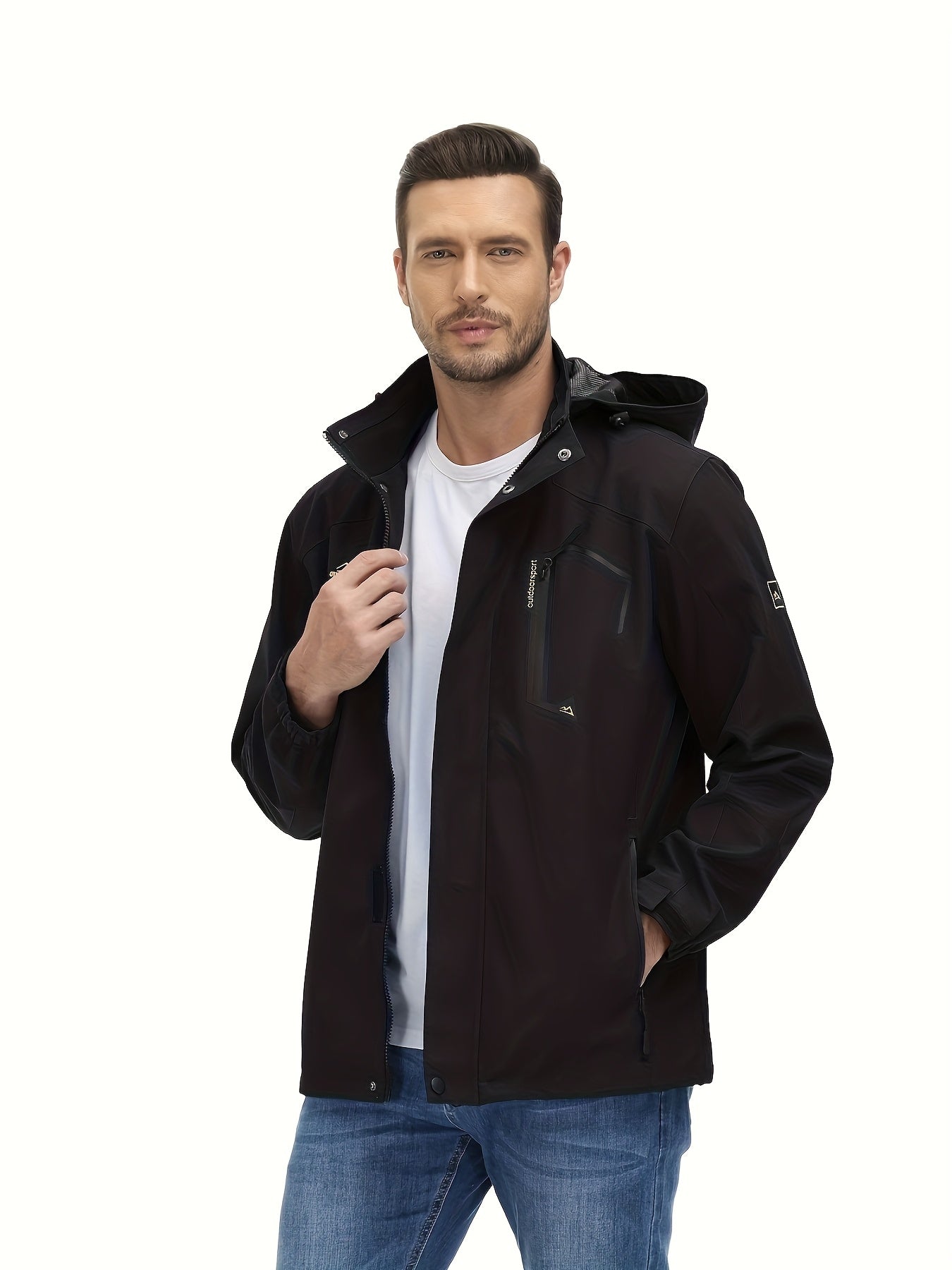 Men's Lightweight Windproof Jacket with Detachable Hood & Full-Zip Closure - Adjustable Cuffs