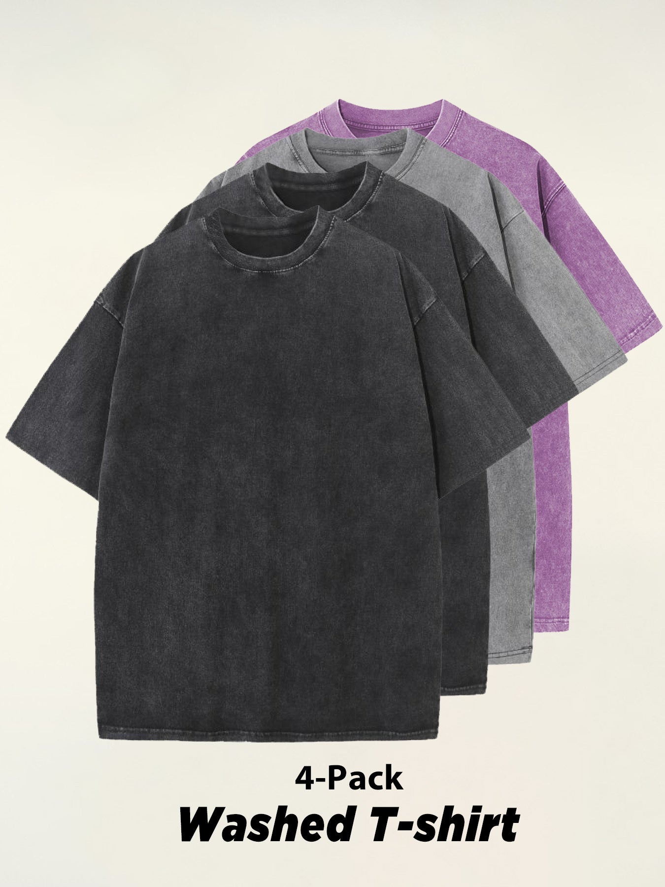 4pcs 100% Cotton Acid-Washed 230g T-Shirts - Retro Vintage Style
