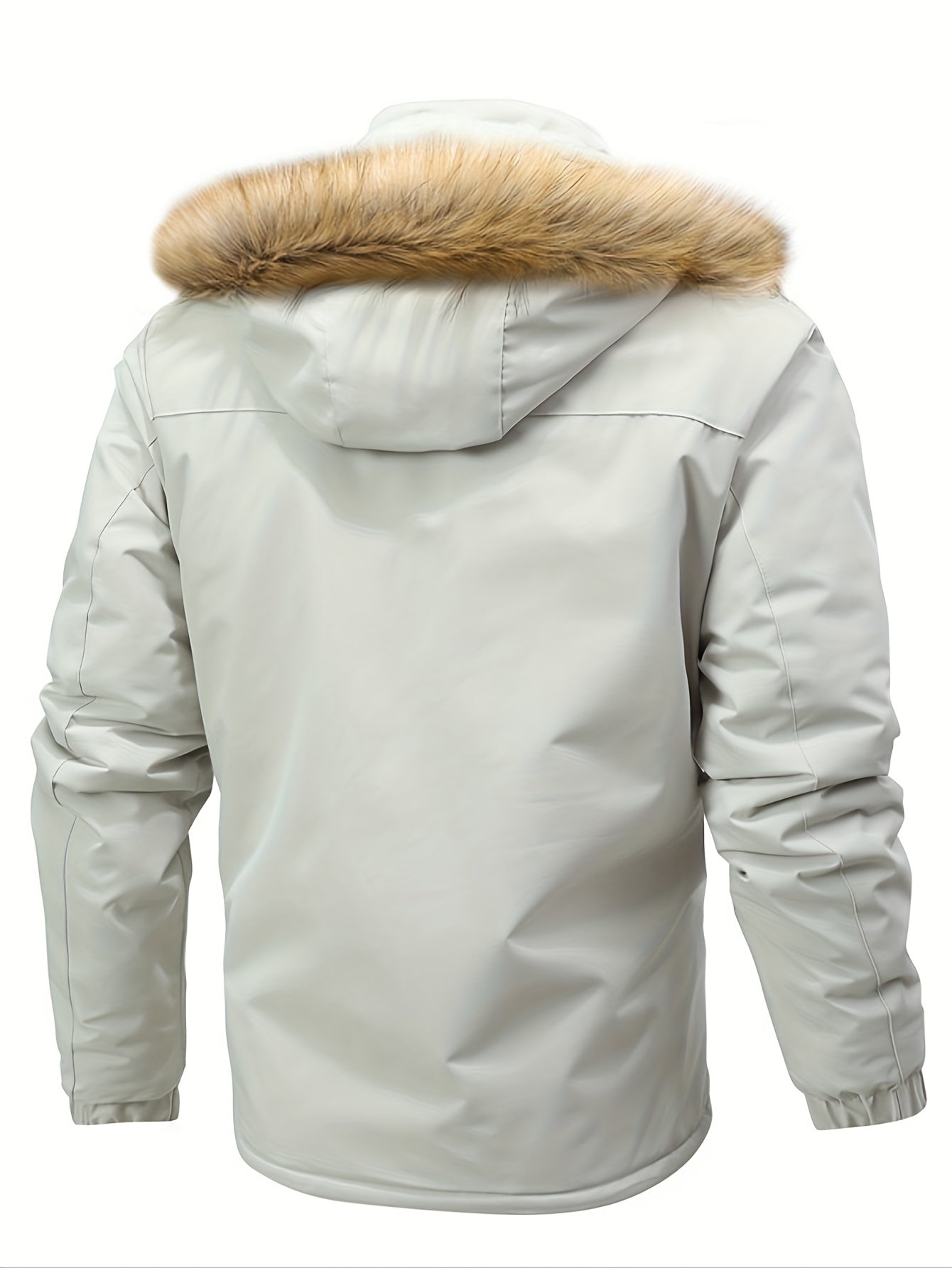 Men'S Winter Hooded Jacket with Fleece Lining - Thickened Zip-Up Coat, Multiple Pockets