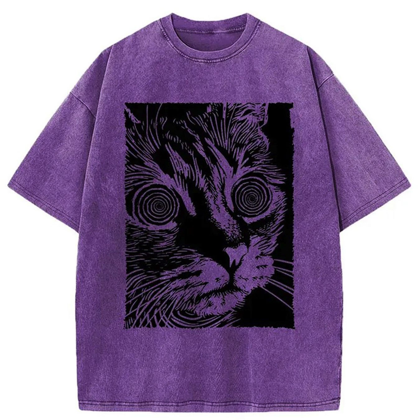 1pc, Vintage-Inspired Surprised Kitten Print T-Shirt, High-Quality Waxed Cotton, Relaxed Fit, Short Sleeve, Round Neck