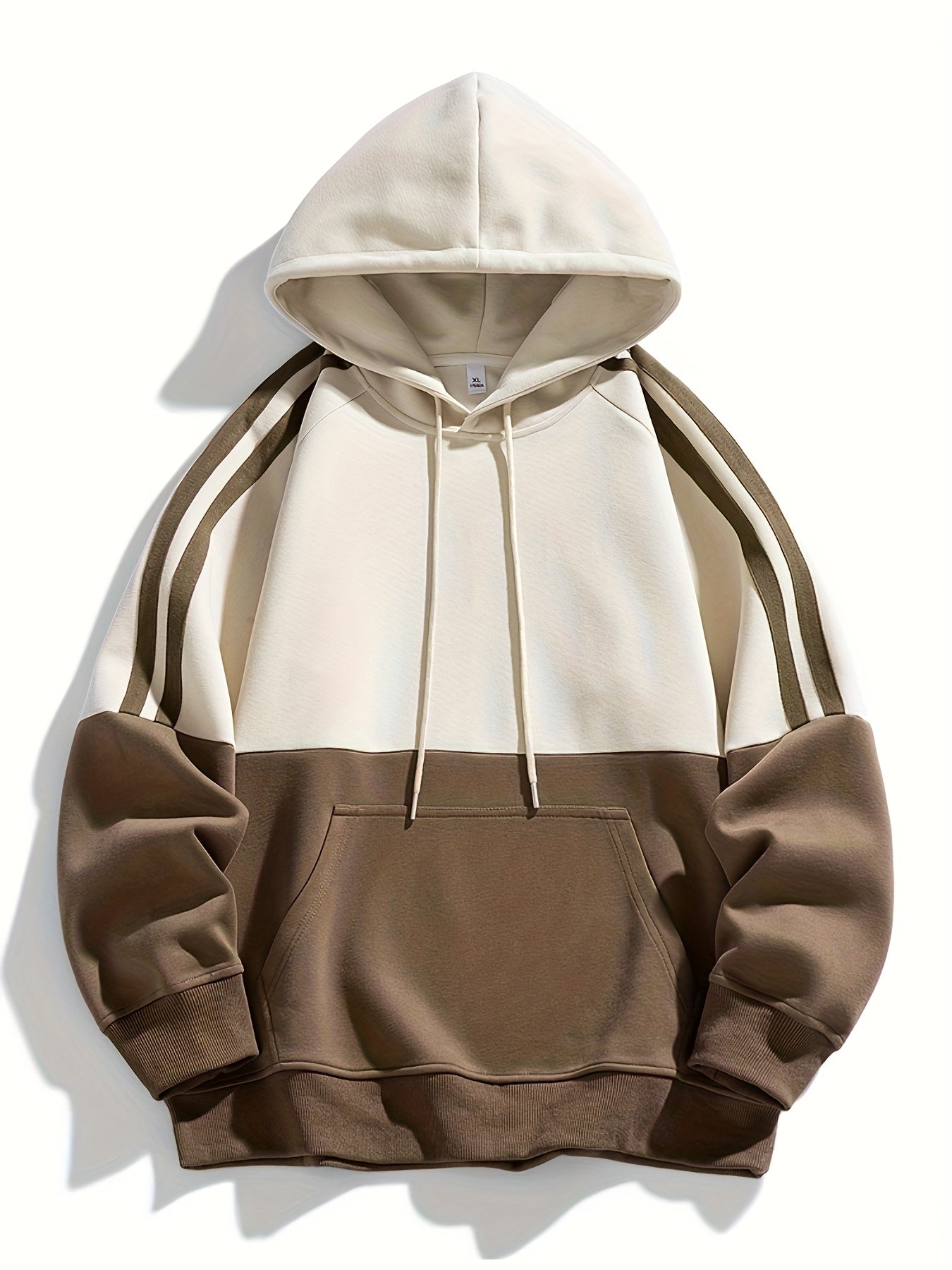 Men'S Casual Color Block Hoodie with Pockets - & Brown Two-Tone Design