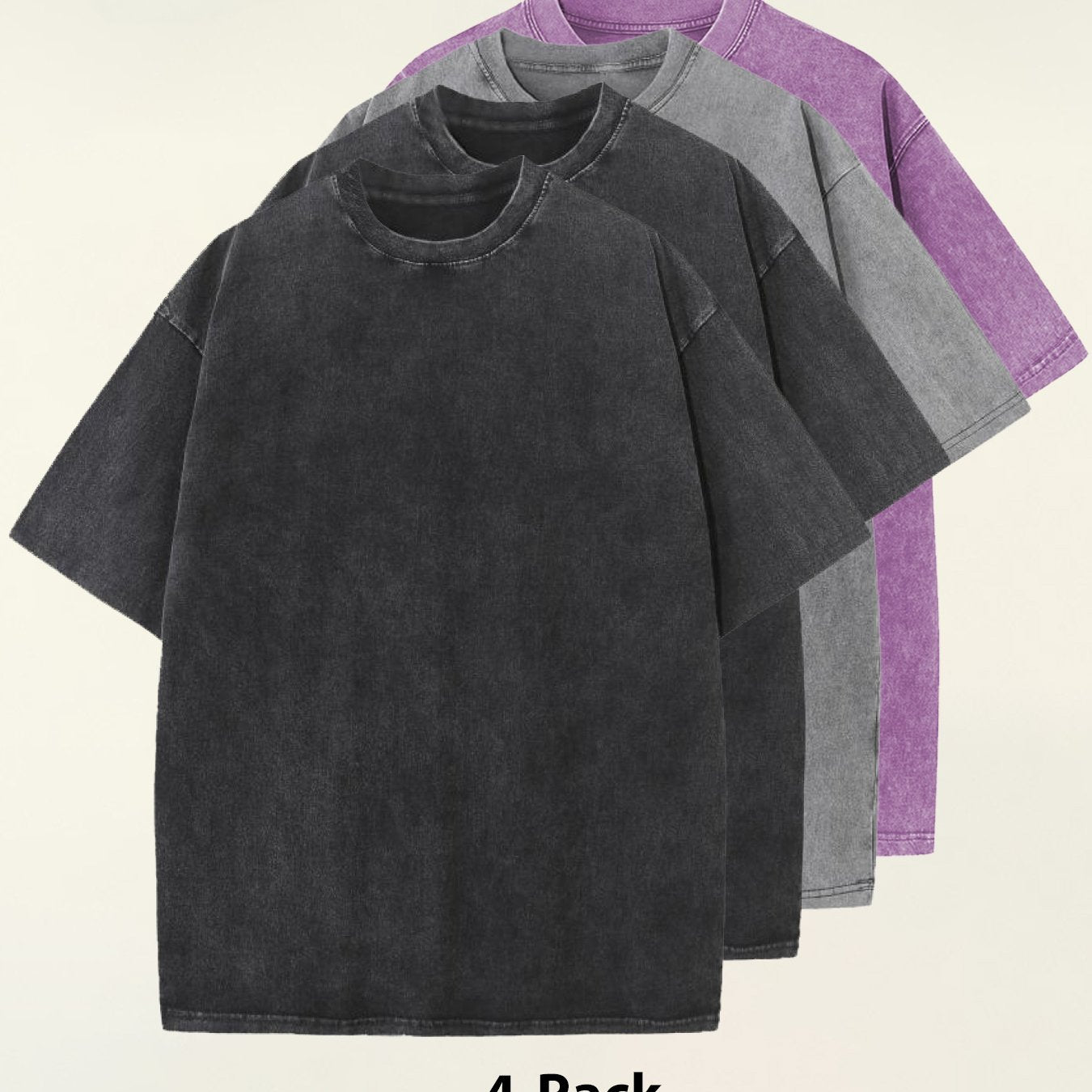 4pcs 100% Cotton Acid-Washed 230g T-Shirts - Retro Vintage Style