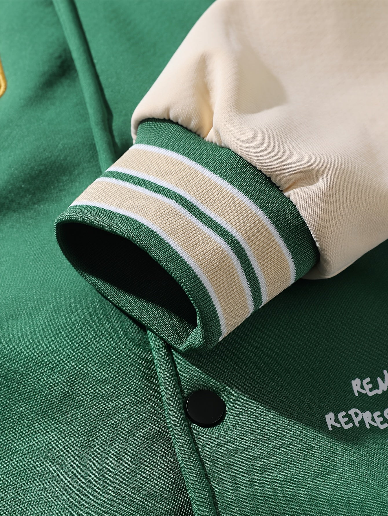Men'S Casual Hooded Baseball Jacket with Embroidered Lettering, Color Block Design, Snap Closure
