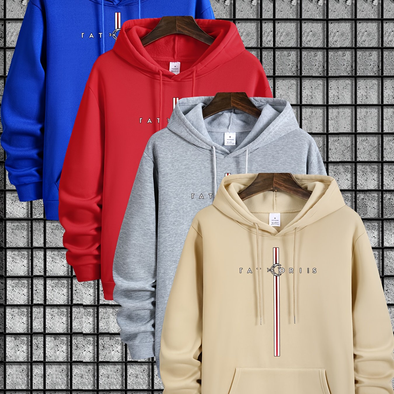 Men's 4pcs sweater set, new style with Tatoris print, fashionable and casual, drawstring hooded sweater