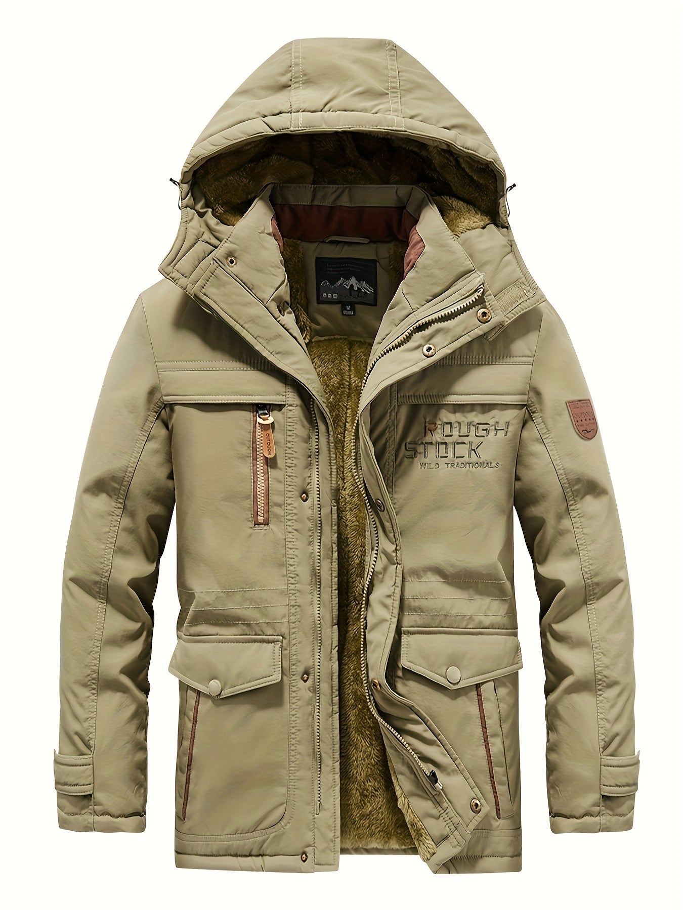 Winter Outdoor Thickened Fleece-Lined Jacket with Removable Hood Casual Windbreaker