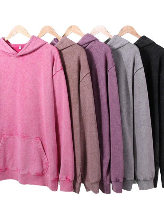 Custom Washed Unisex Hoodie For Lover Gift Thickened Customizable Men'S Pure Pocket Hoodie