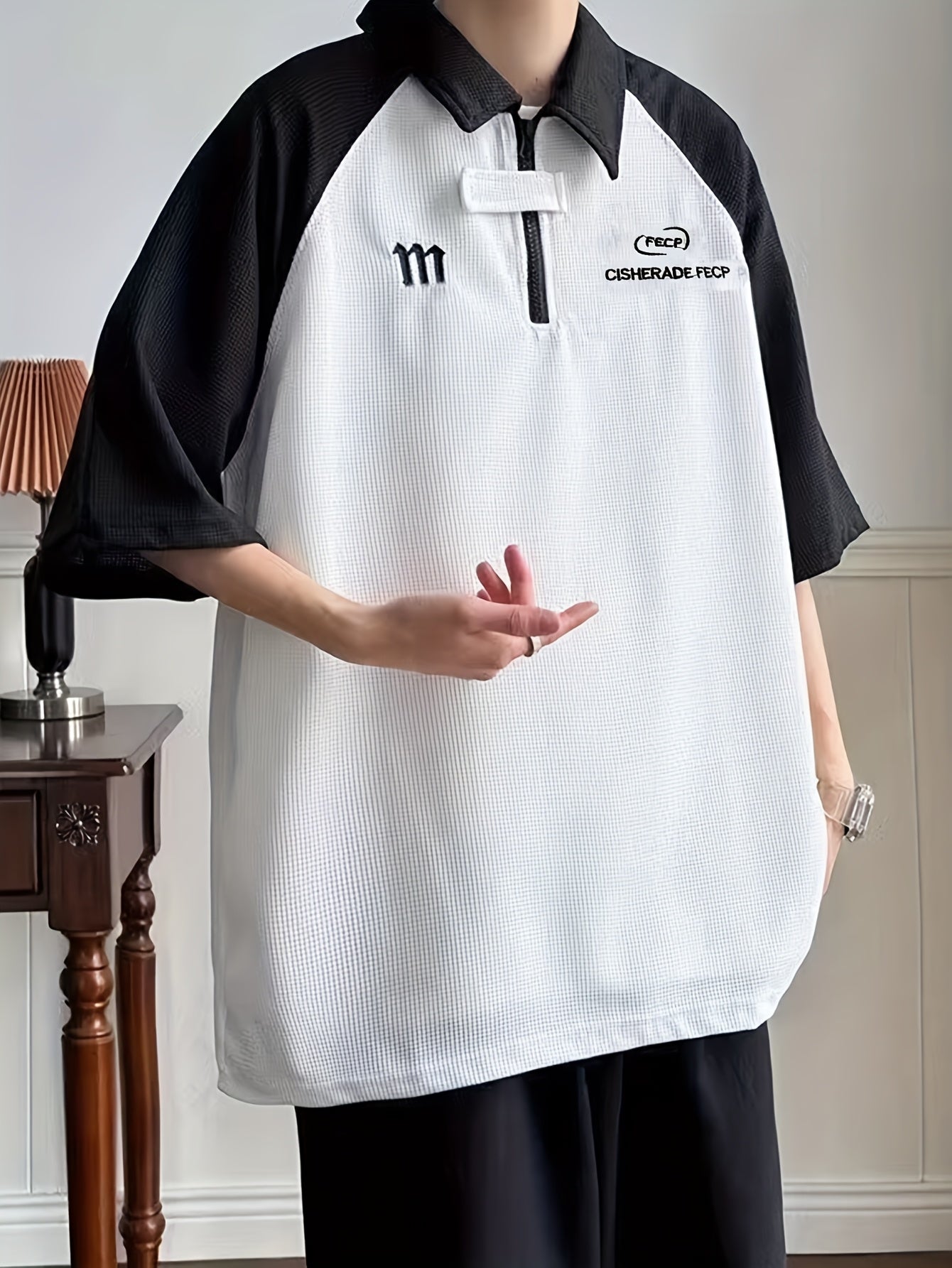 Men'S Casual Color Block T-Shirt - Summer Short Sleeve, Half-Zip, Lapel Collar, Heavyweight Polyester Top