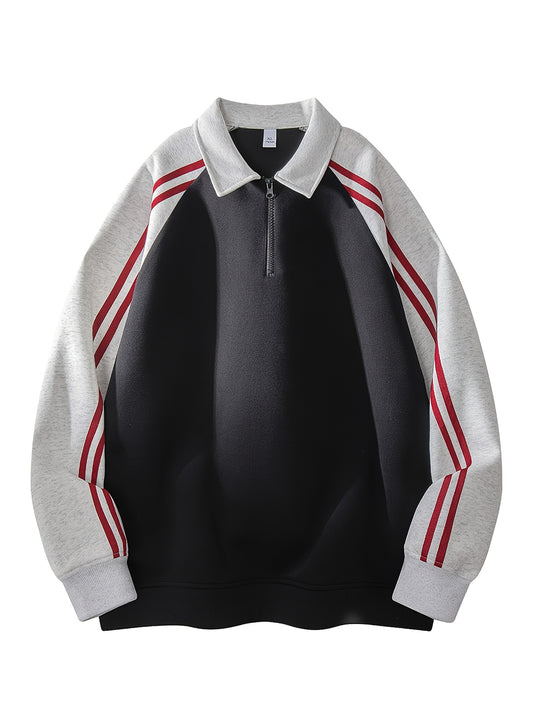 Men's & Women's Color-Block Striped Polo Shirt \u002F Loose Fit Zip-Up Hoodie with Contrast Collar