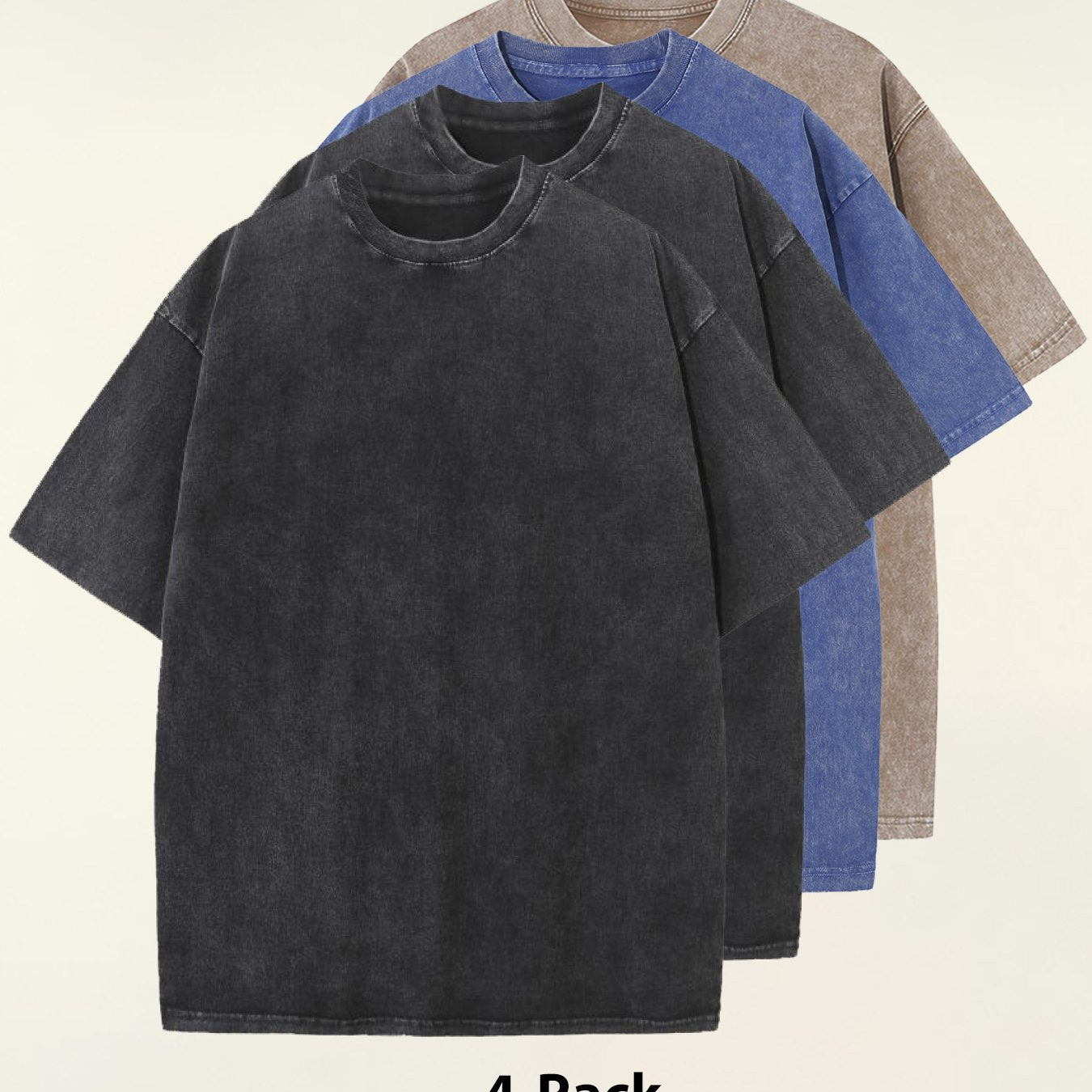 4pcs 100% Cotton Acid-Washed 230g T-Shirts - Retro Vintage Style