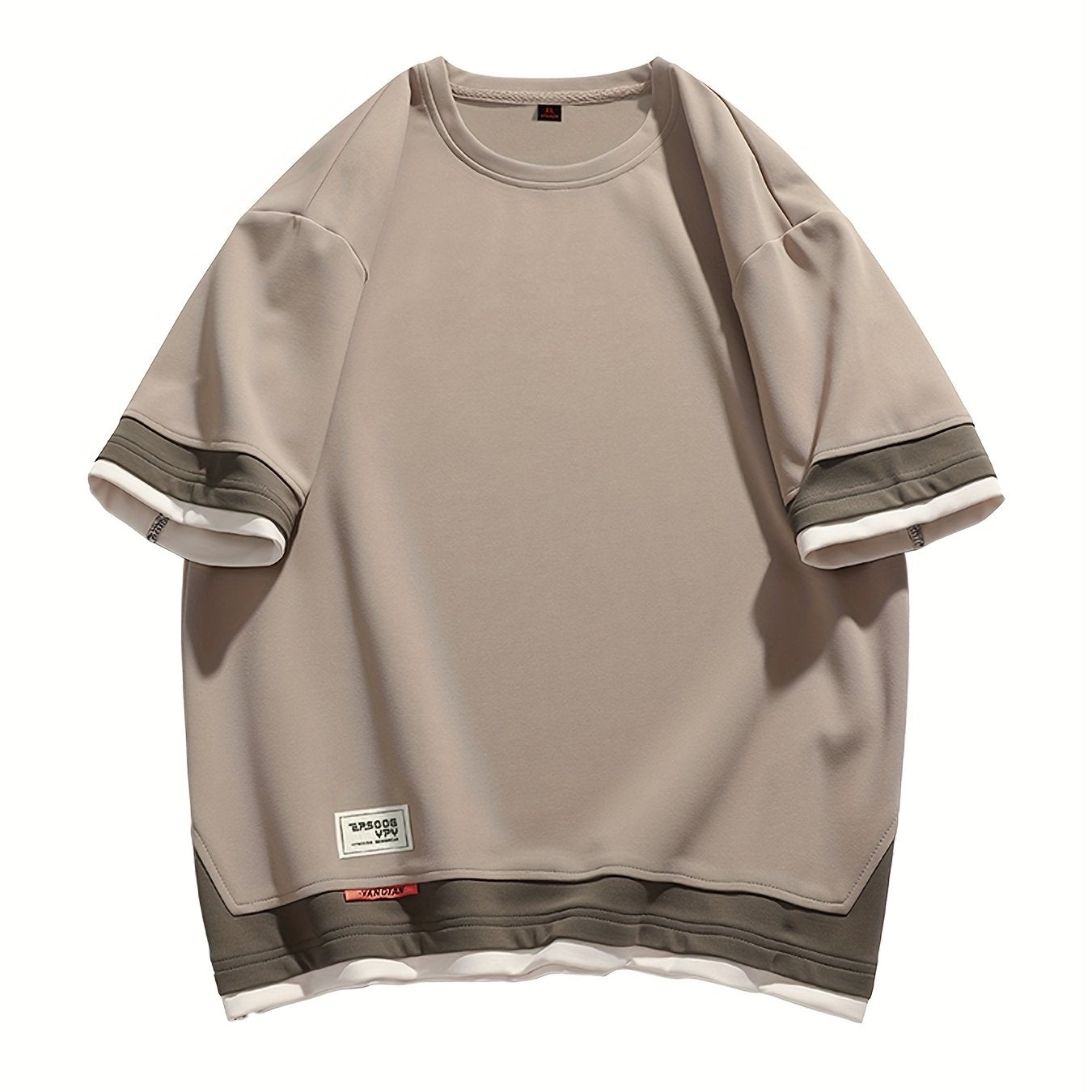 Men's Summer Short Sleeve T-Shirt - Color-Block Half-Zip Design, 100% Polyester Lightweight 100gsm